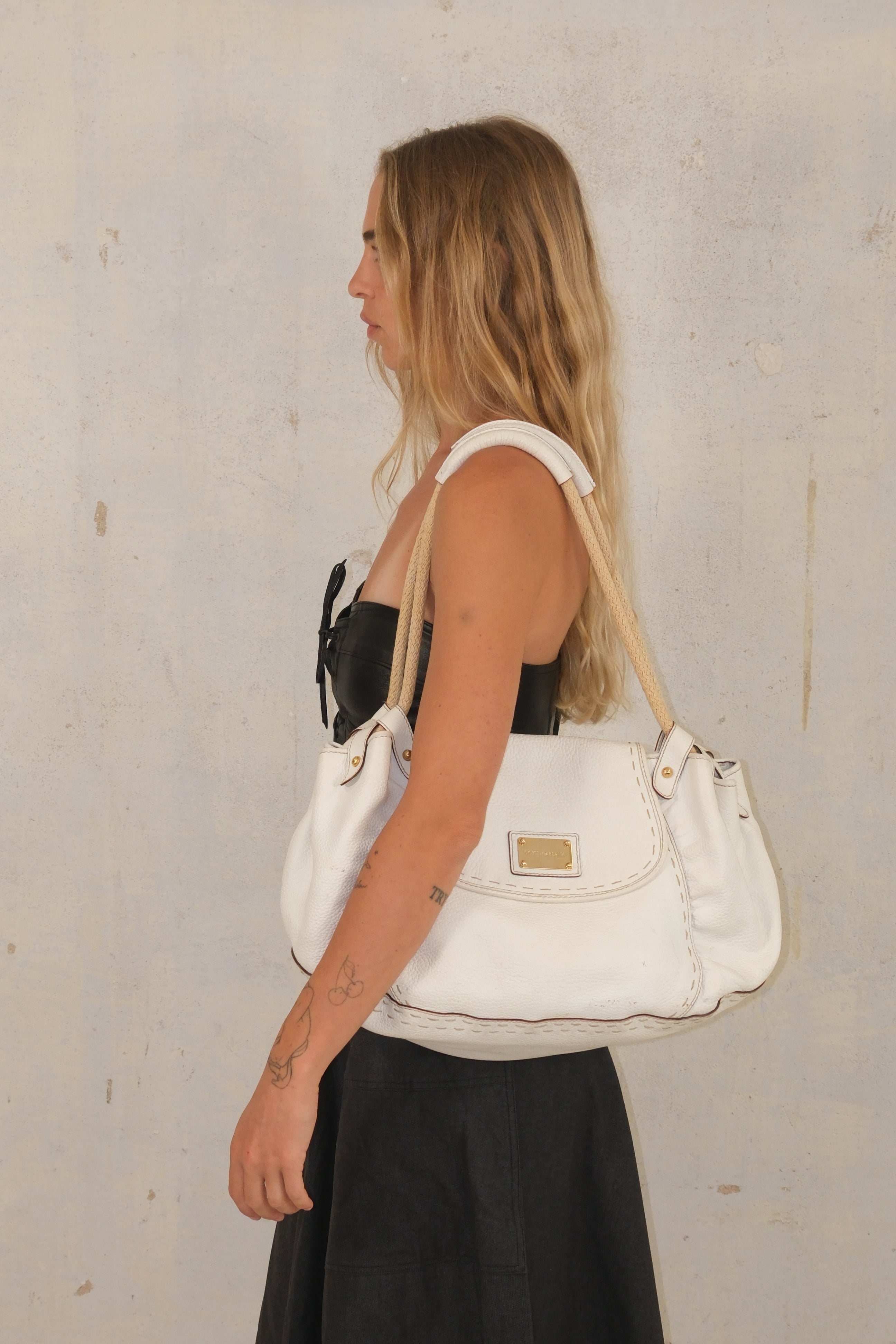Dolce & Gabbana Oversized White Bag with Rope Straps