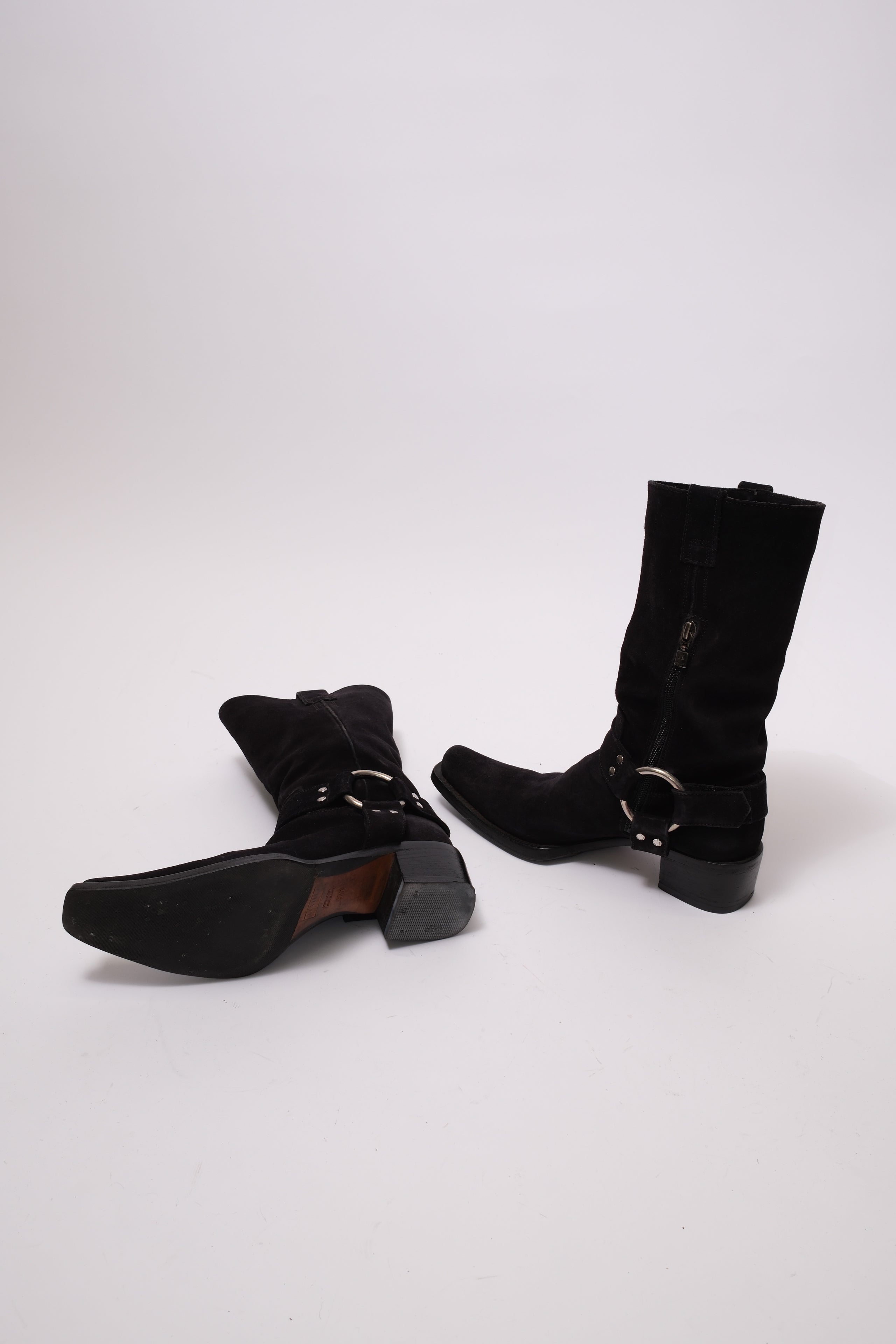 Le Silla western suede leather boots with metal silver buckle 37.5