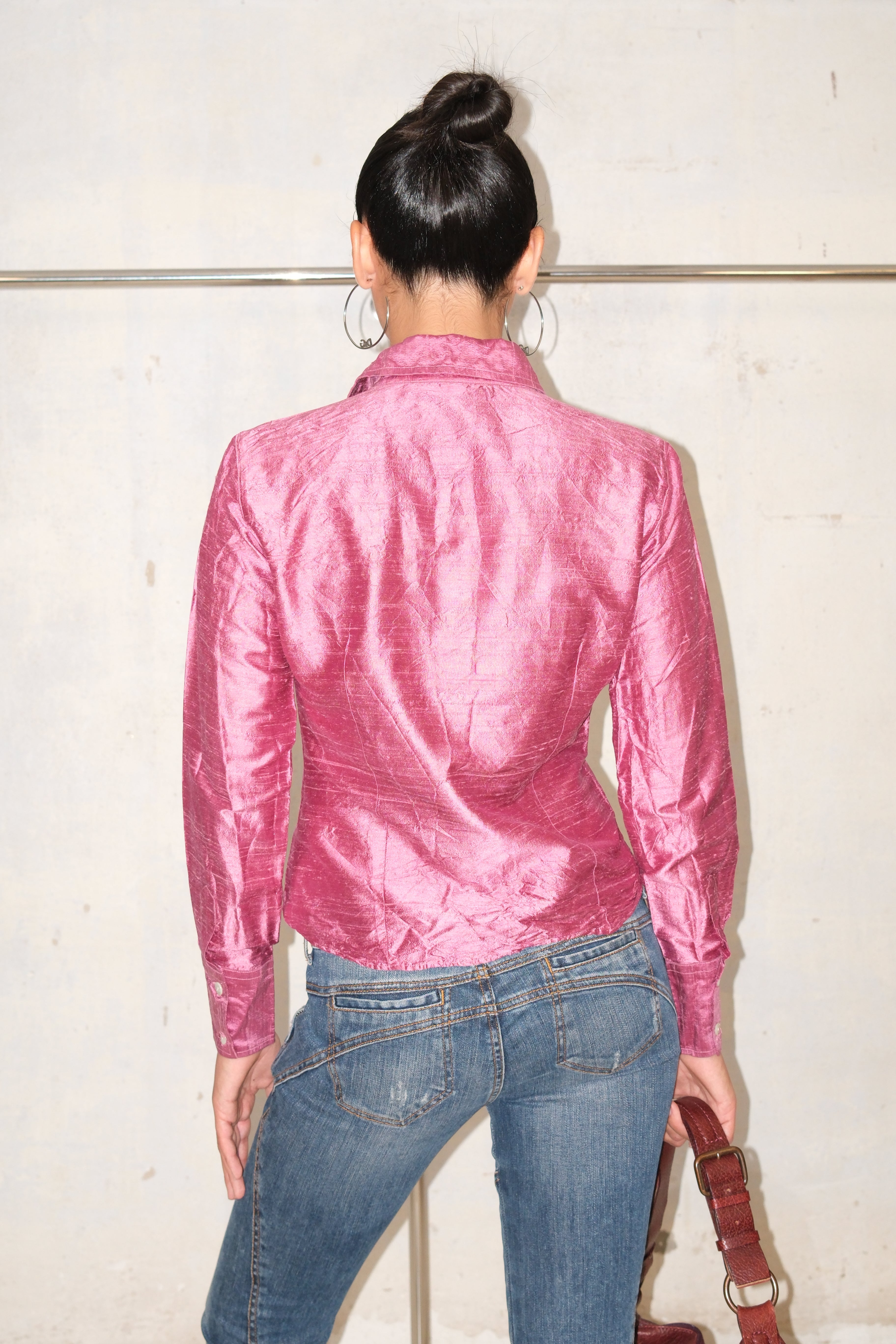 PURPLE SILK BUTTON UP SHIRT