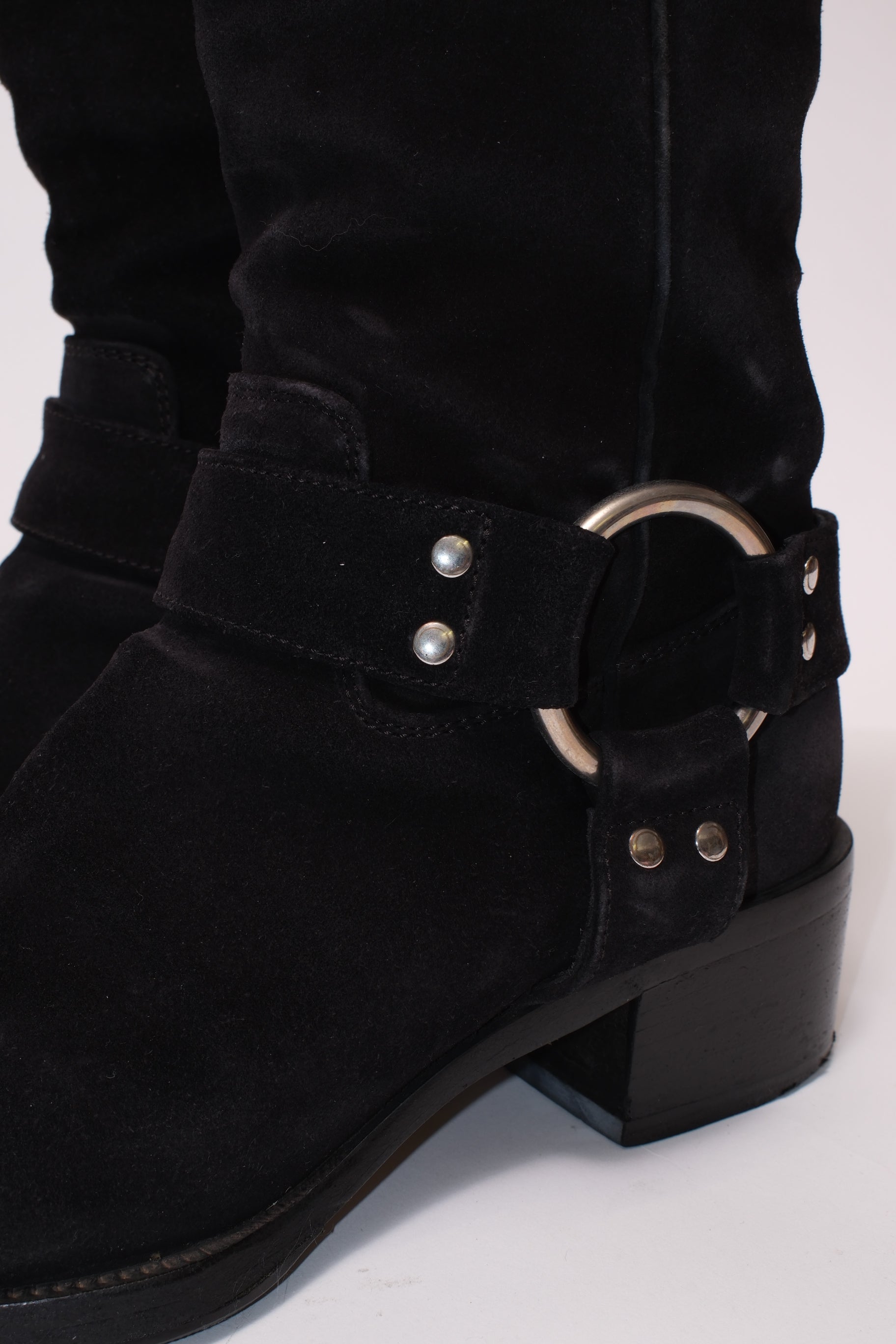 Le Silla western suede leather boots with metal silver buckle 37.5