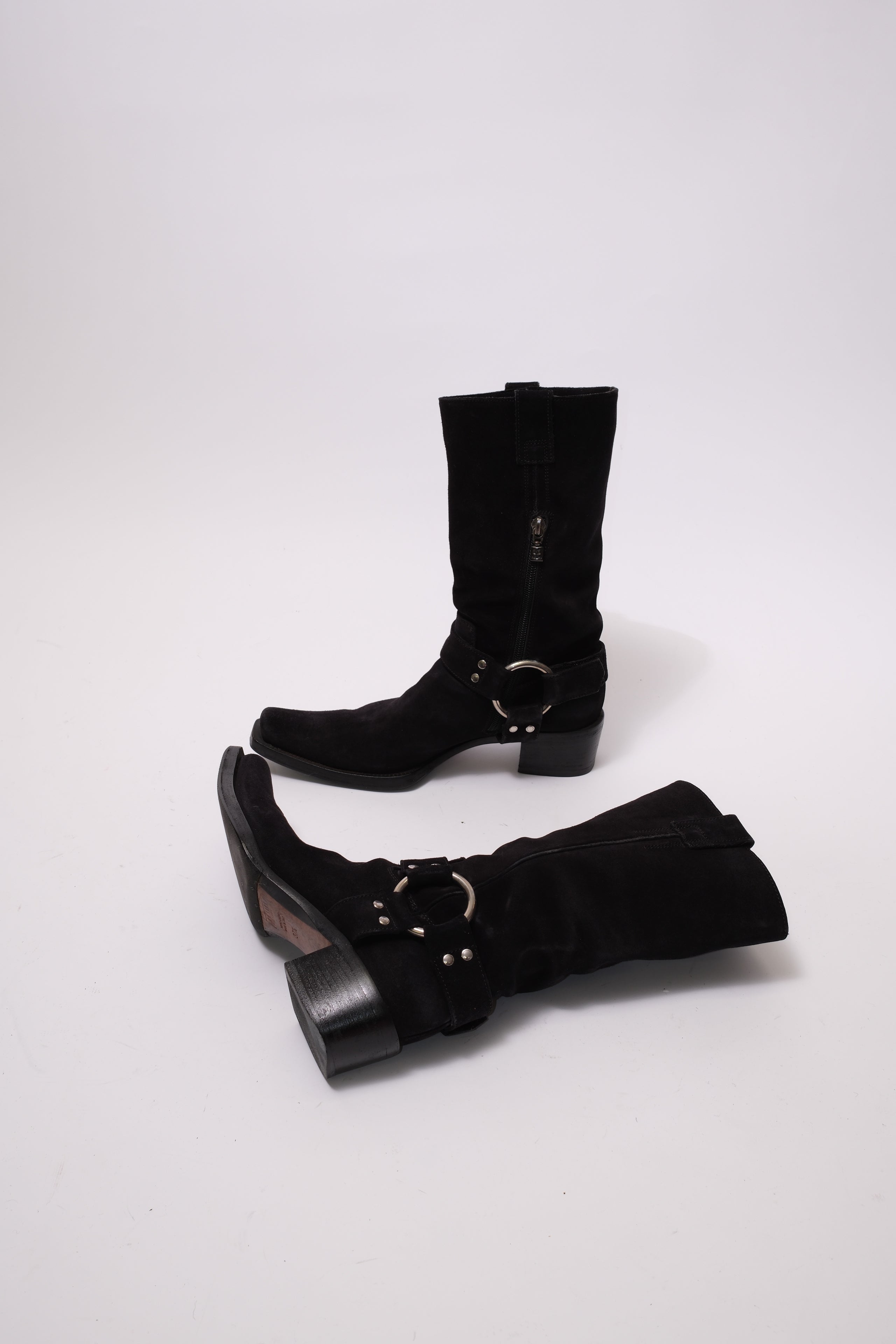 Le Silla western suede leather boots with metal silver buckle 37.5