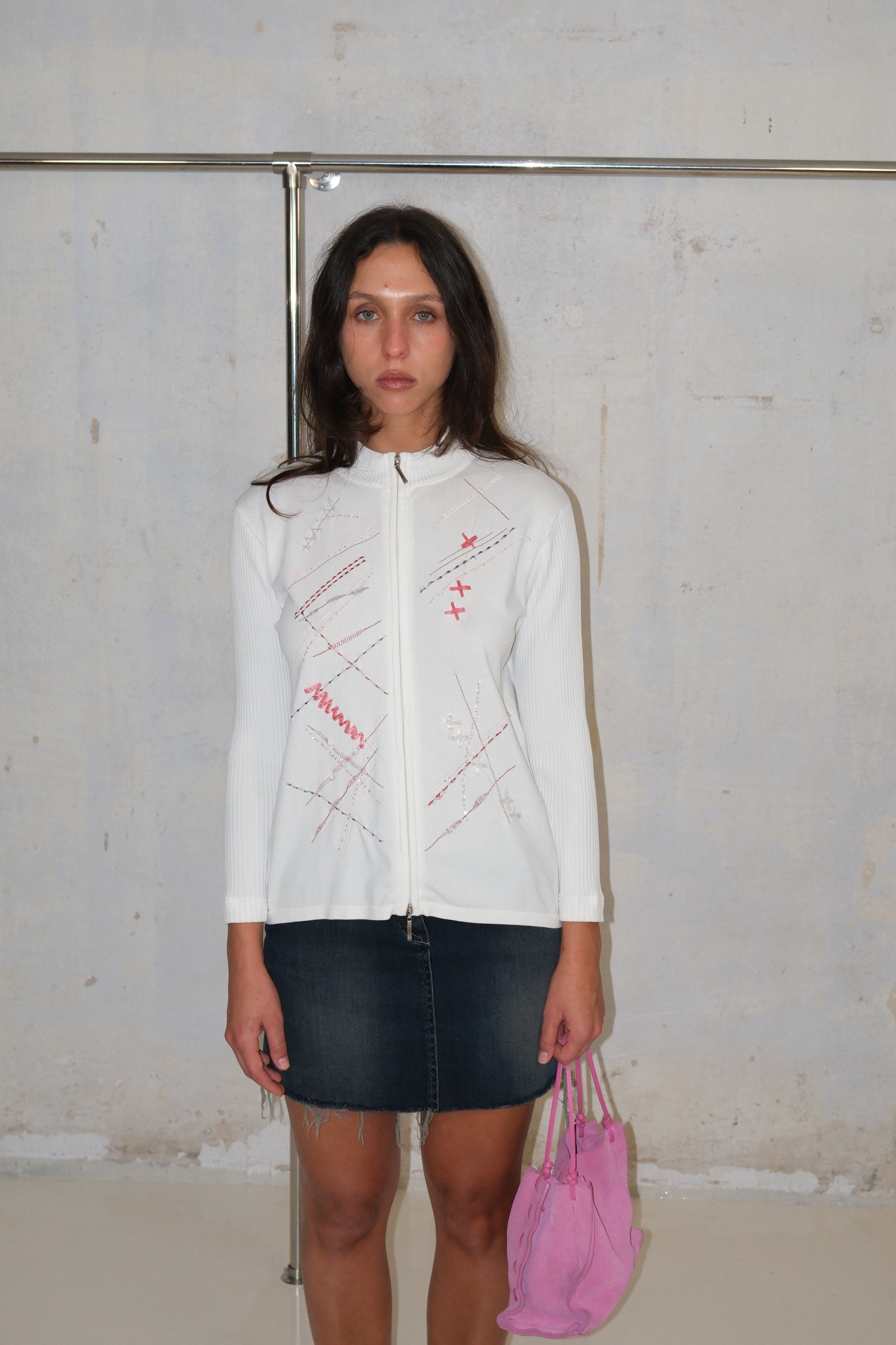 Two-Way Zipper Cardigan With Embellishments