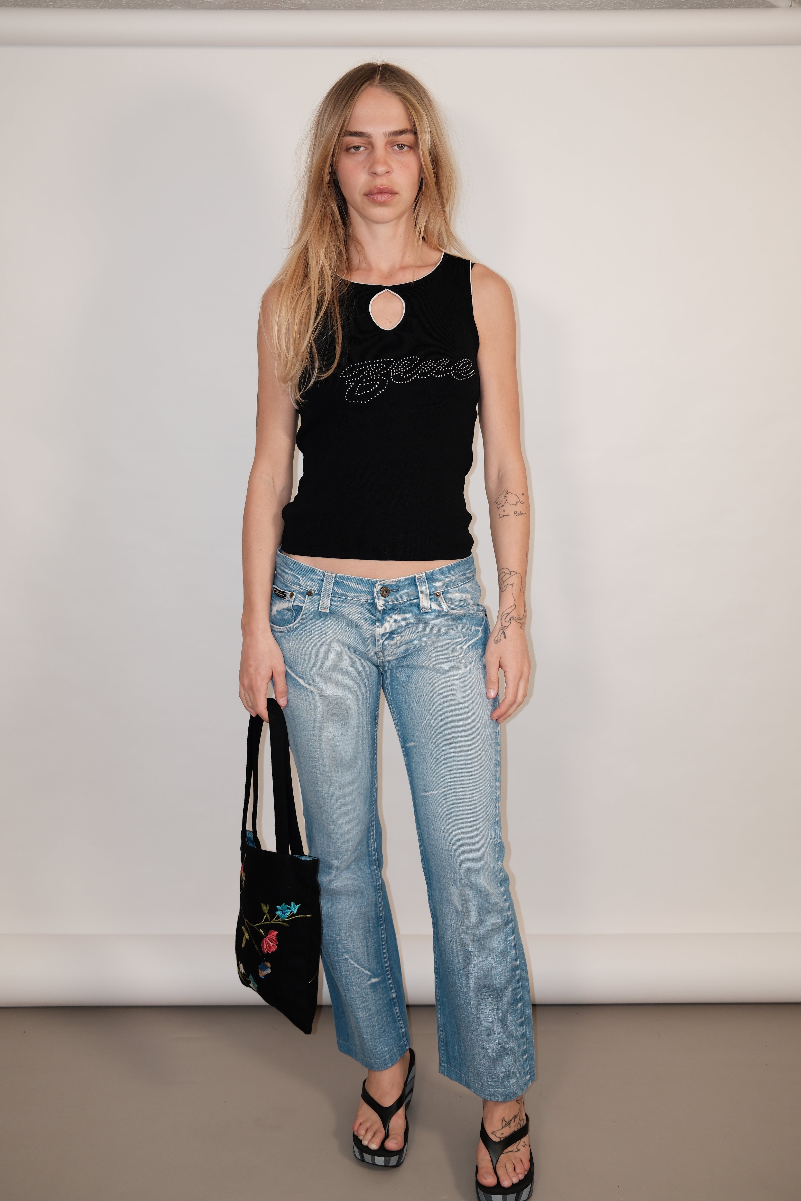 D&G Straight-Leg Jeans with Light Wash and White Detailing Size 38
