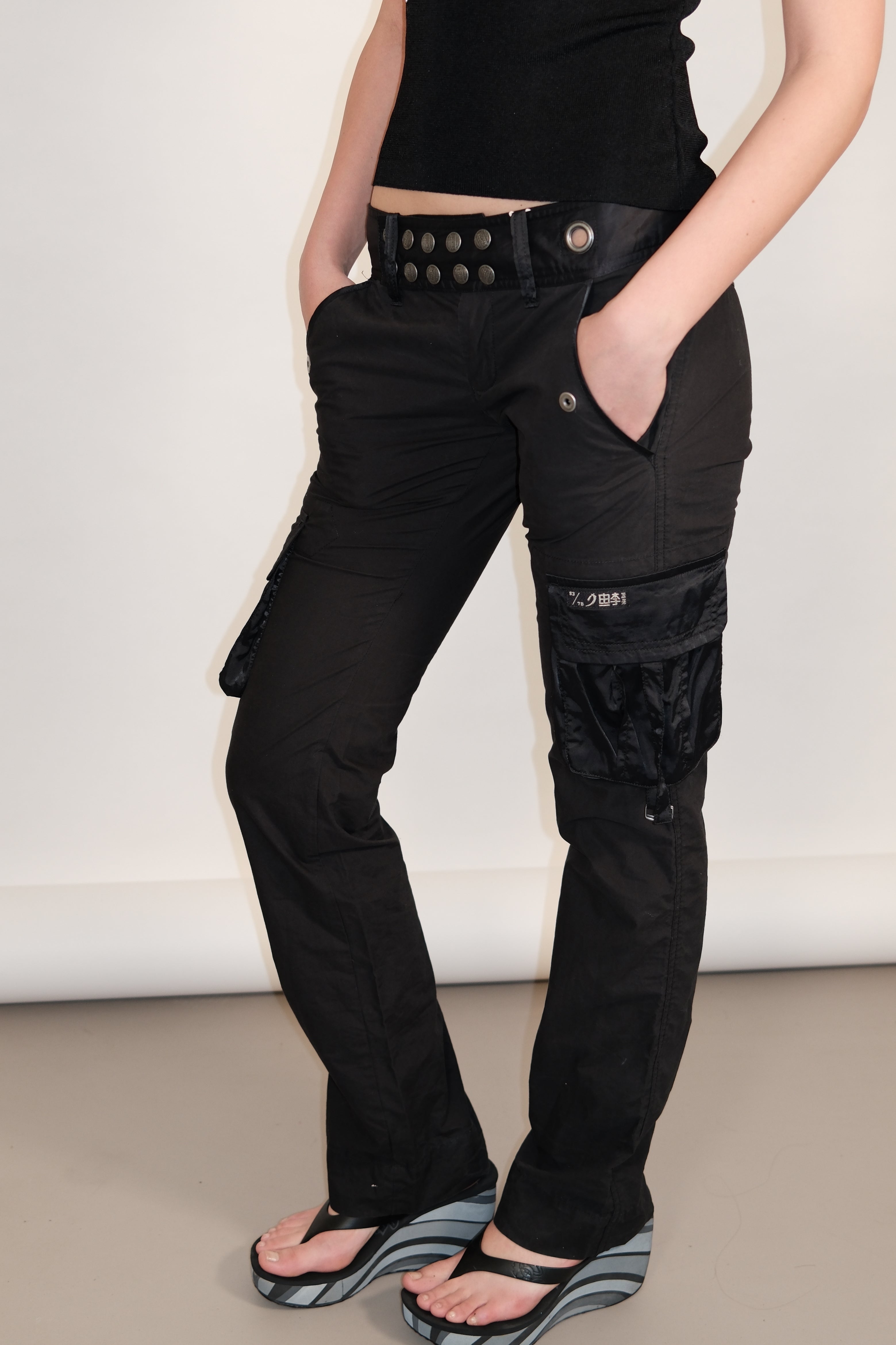 DIESEL Black Cargo Pants with Silver Buttons Size 34-36