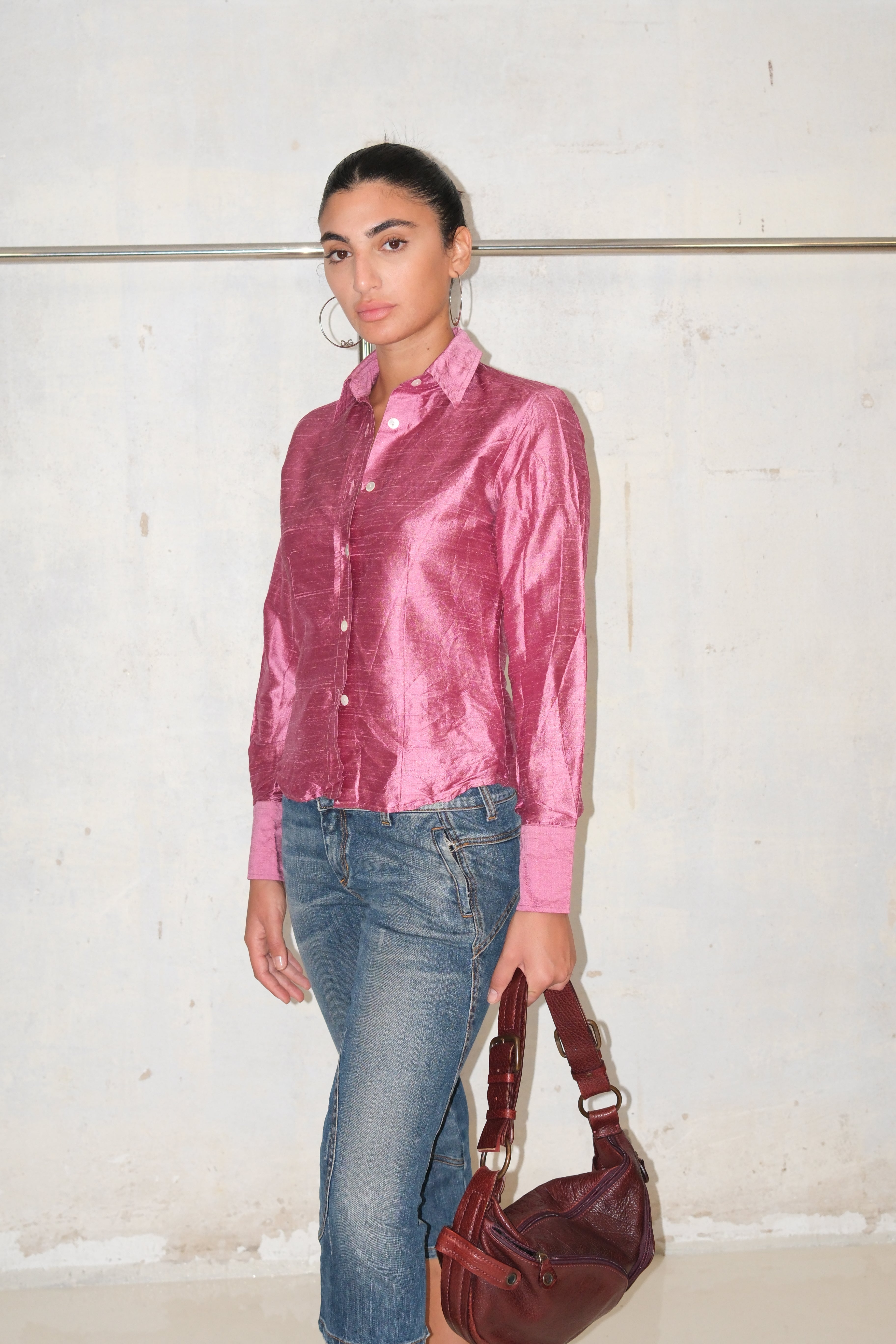 PURPLE SILK BUTTON UP SHIRT