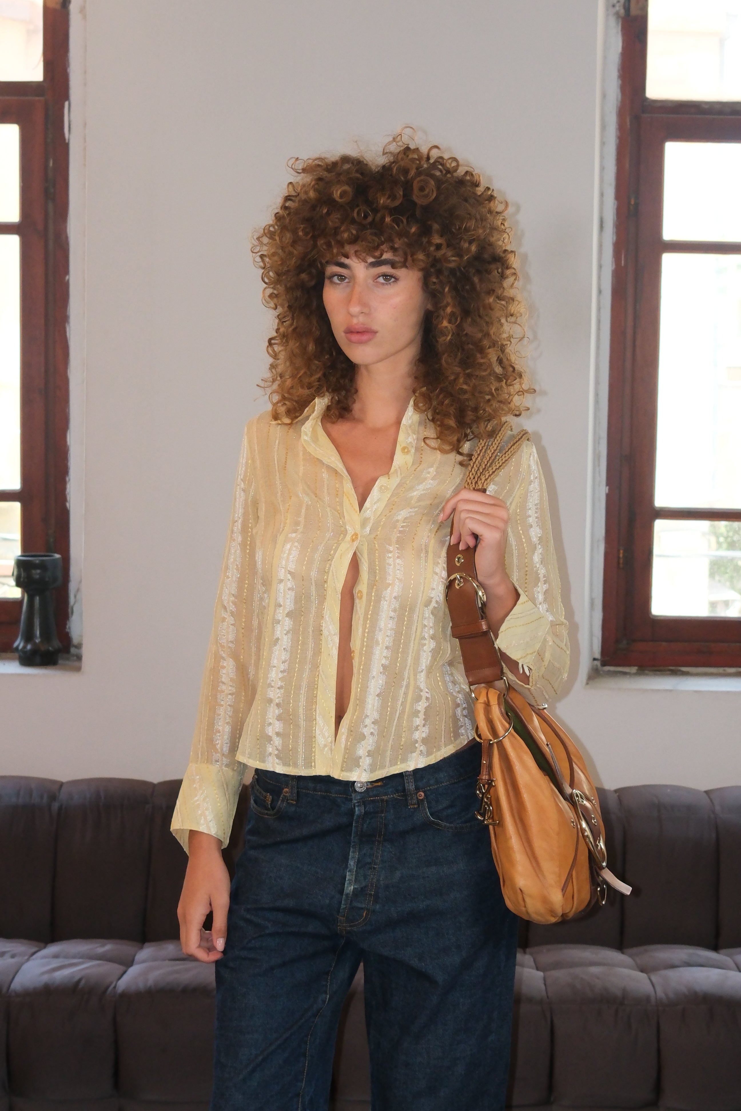 Sheer Yellow Shiny Top