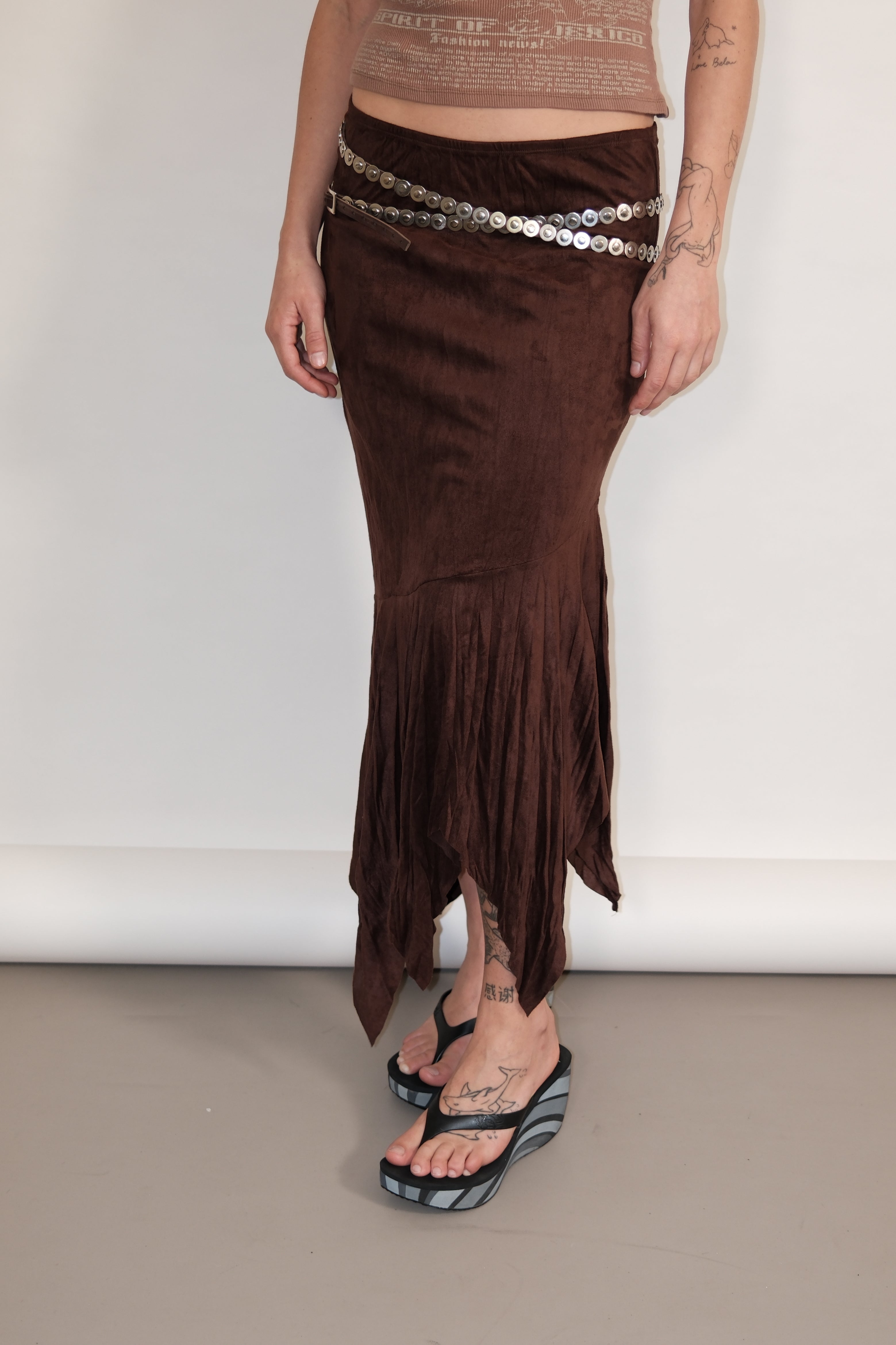 Aysmmetrical Brown Maxi Skirt