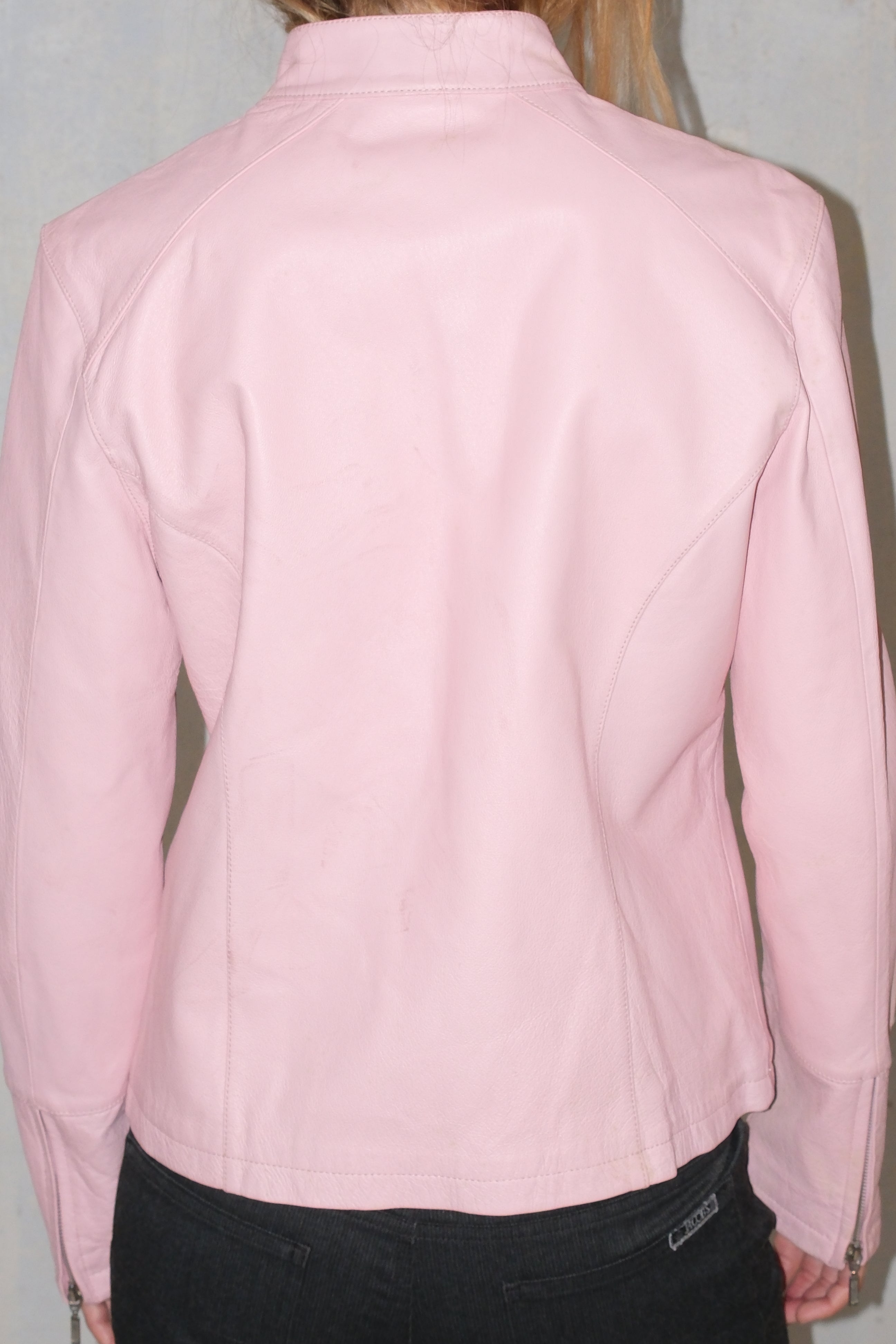 Baby Pink Motor Leather Jacket