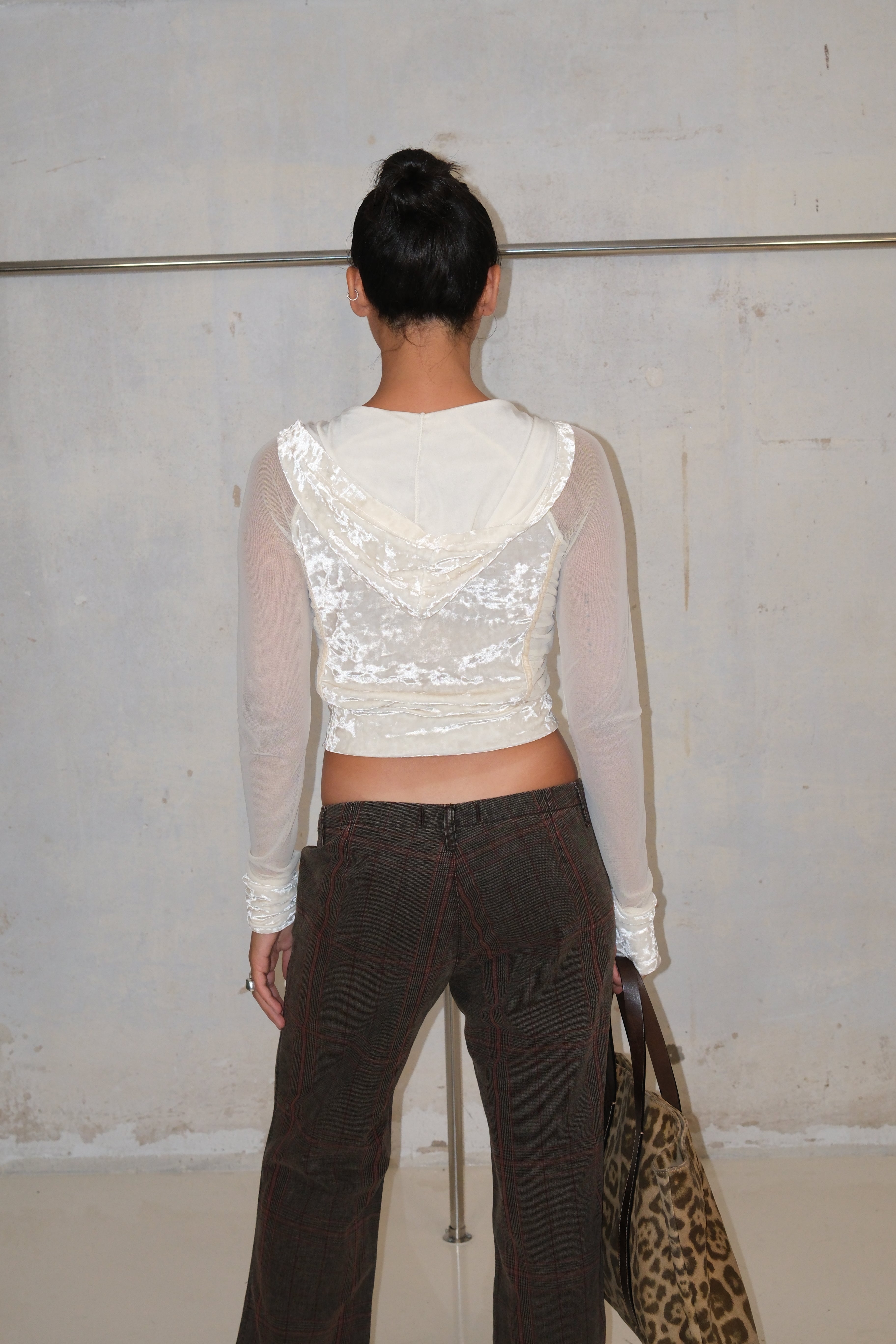 Sheer Zipper Hoodie With Velvet