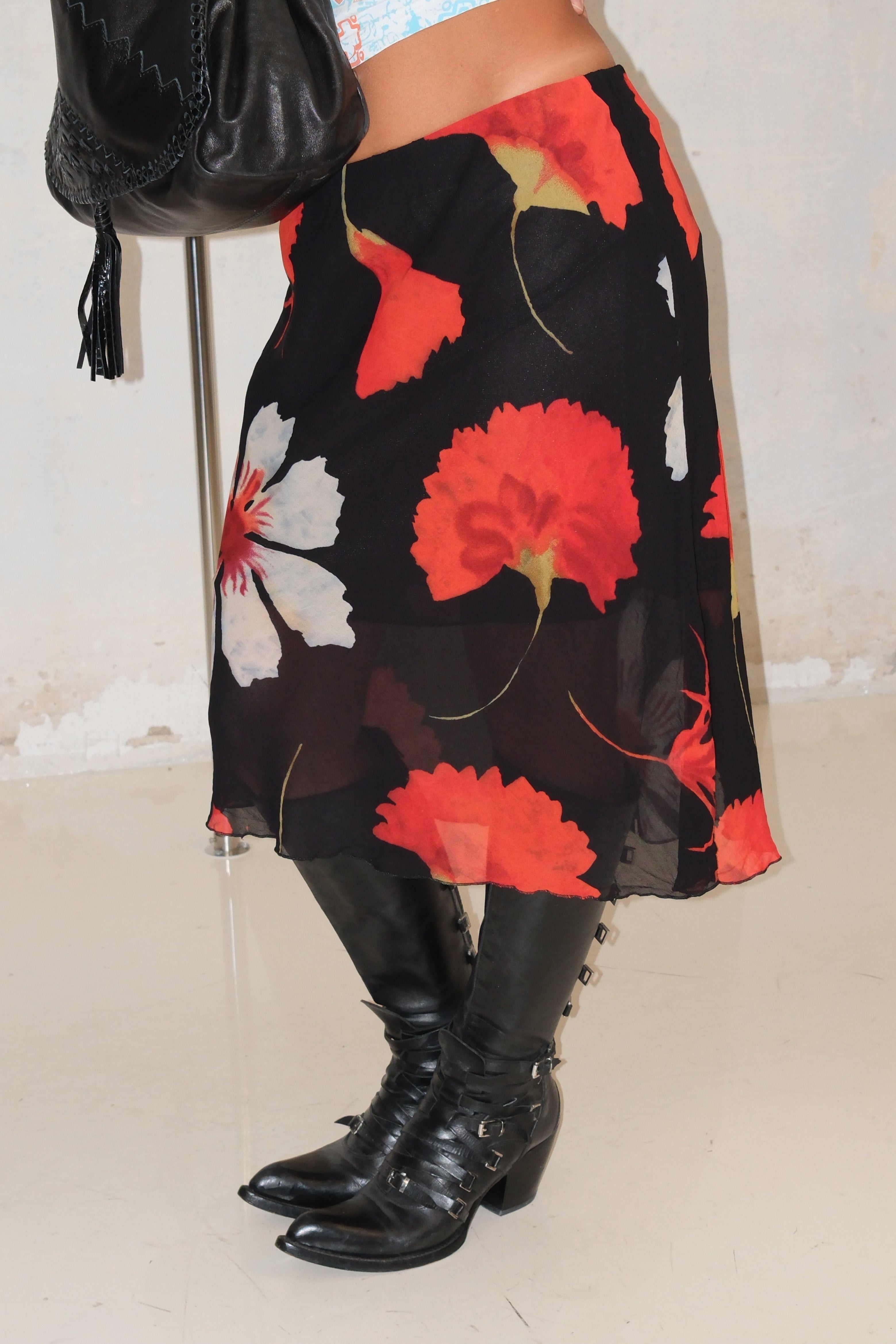 Mesh Floral Mid Length Skirt