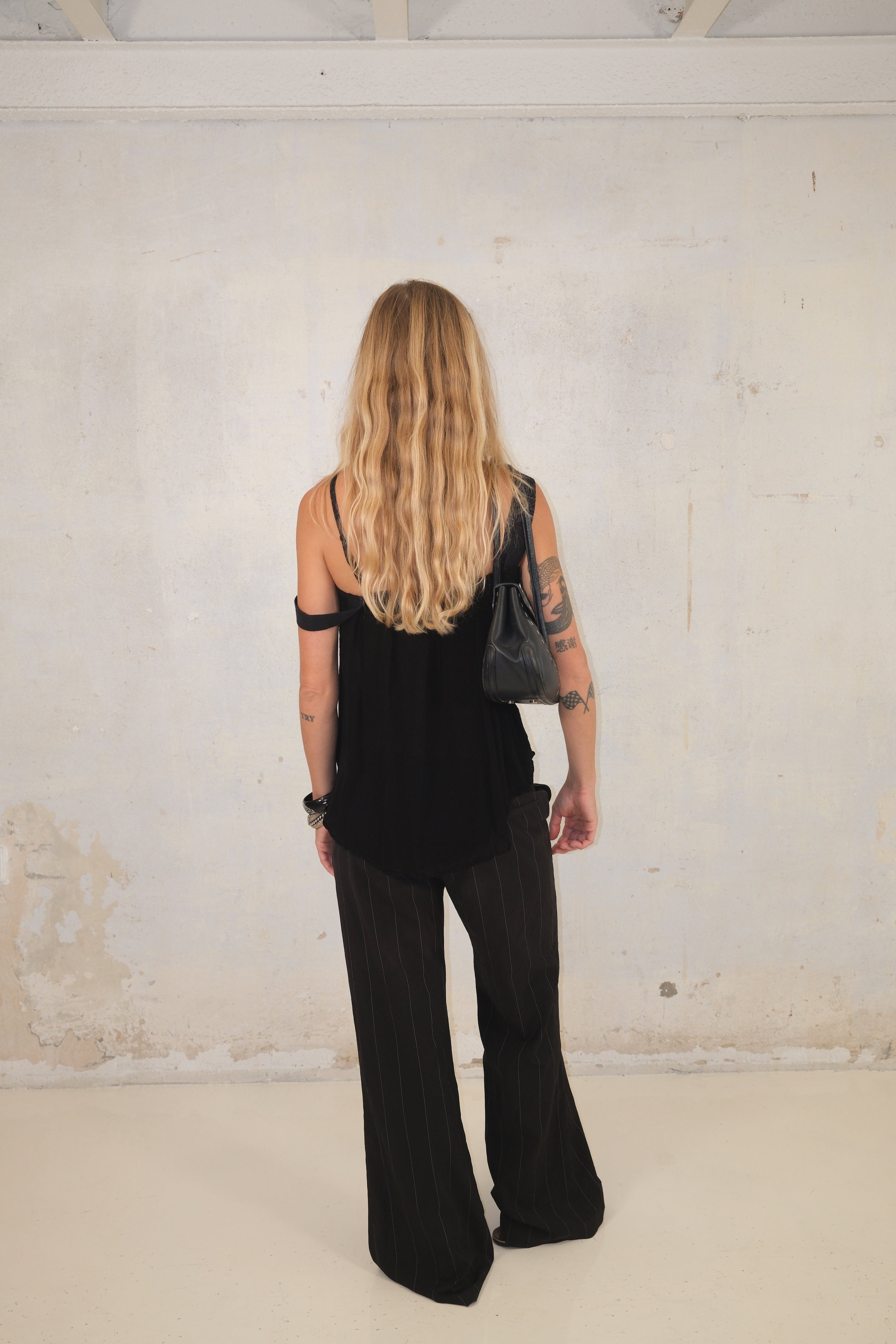 Black Low-Rise Pants With Stripes Size 38