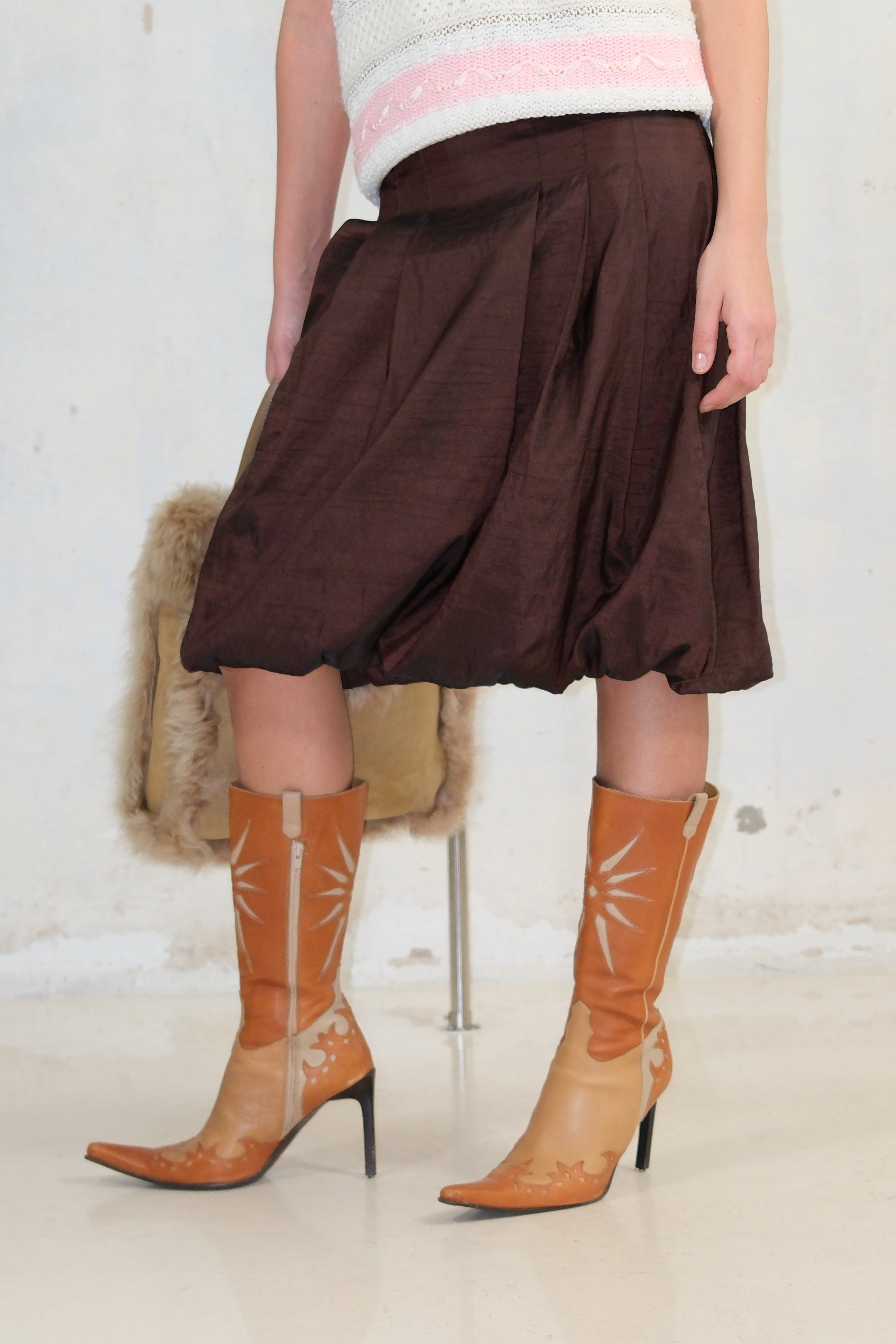 BROWM SHINY MIDI SKIRT