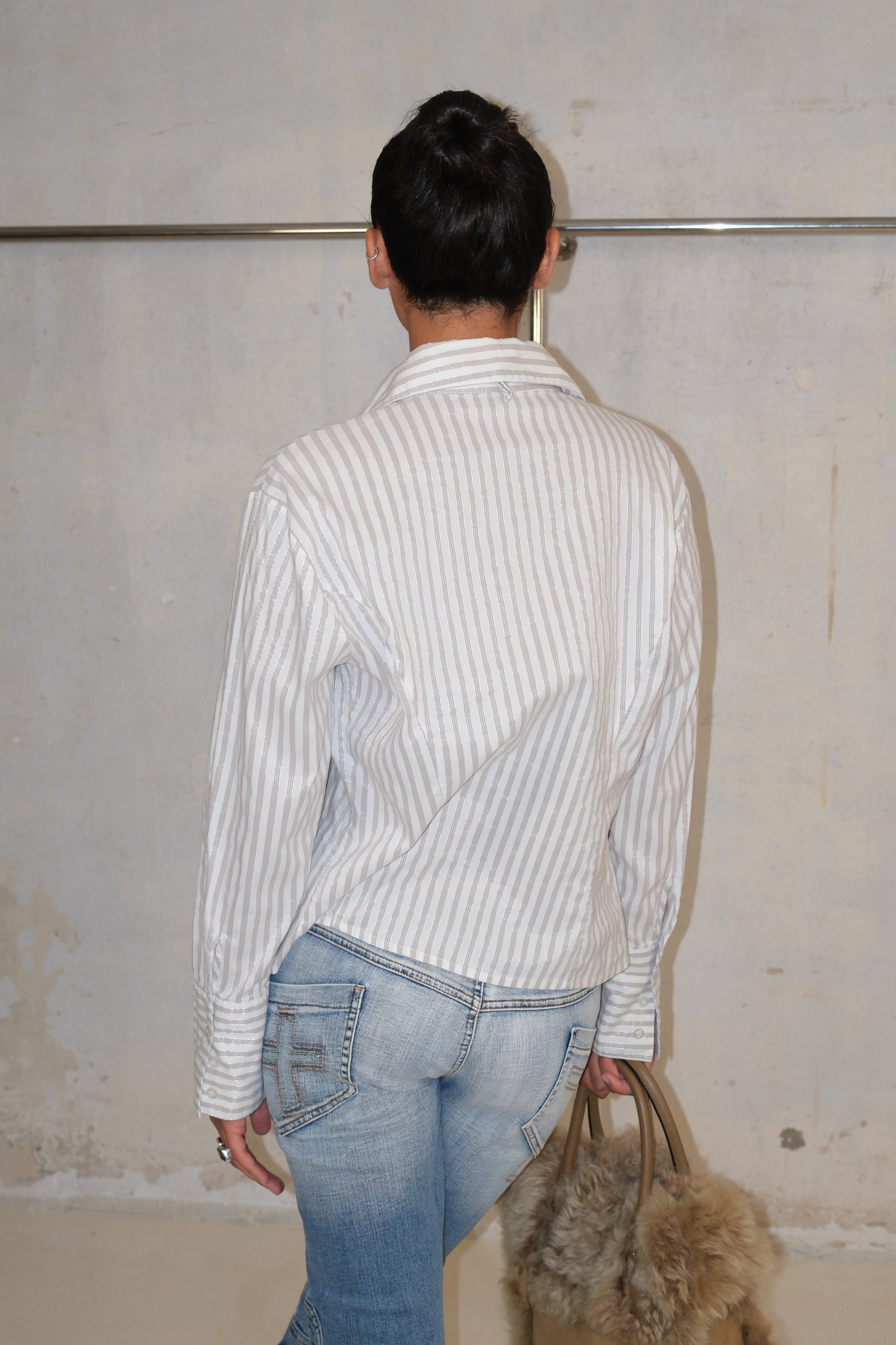 Long Striped Button-Up Shirt