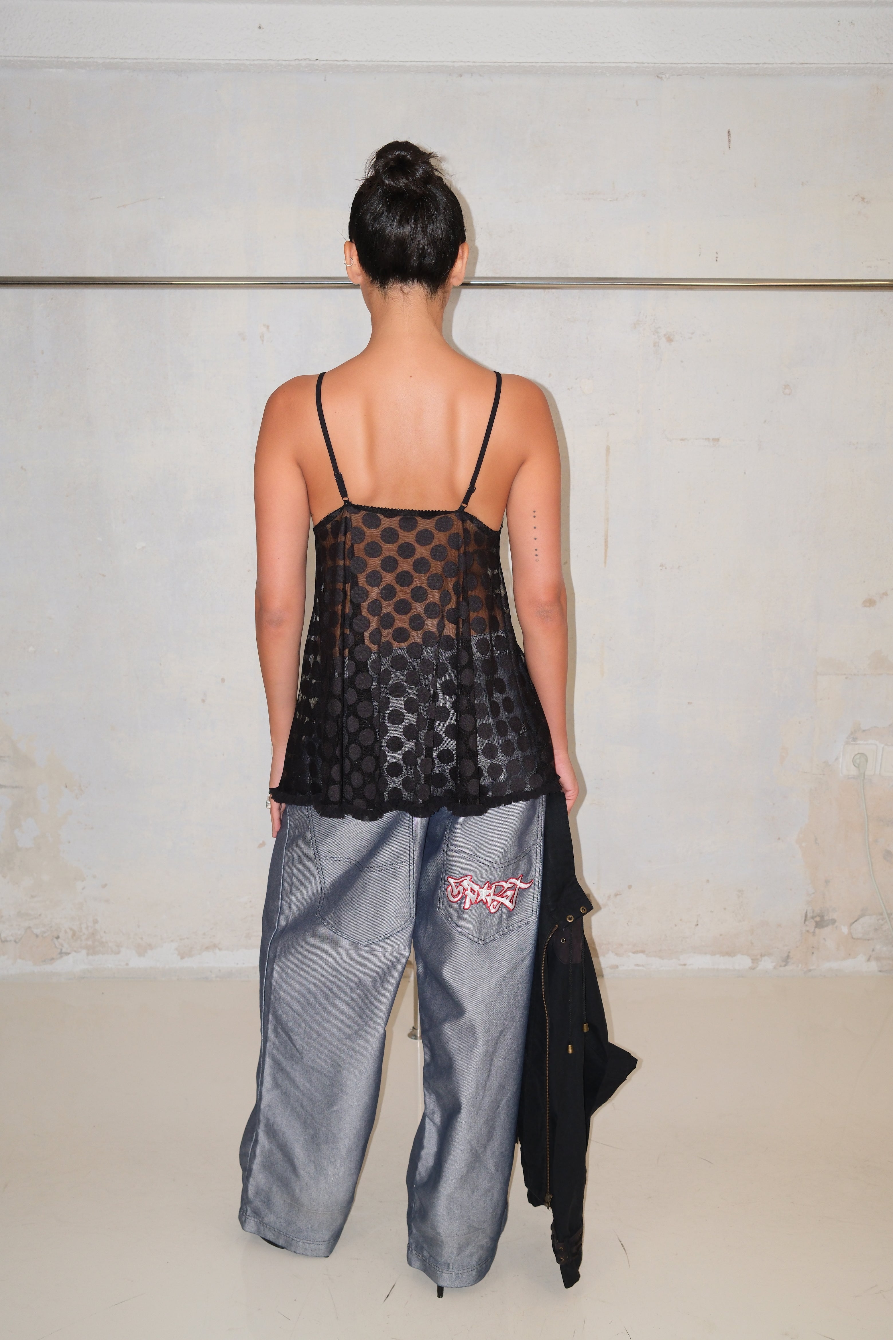 High Waist Wide Shiny Pants With Patches Size 36-38