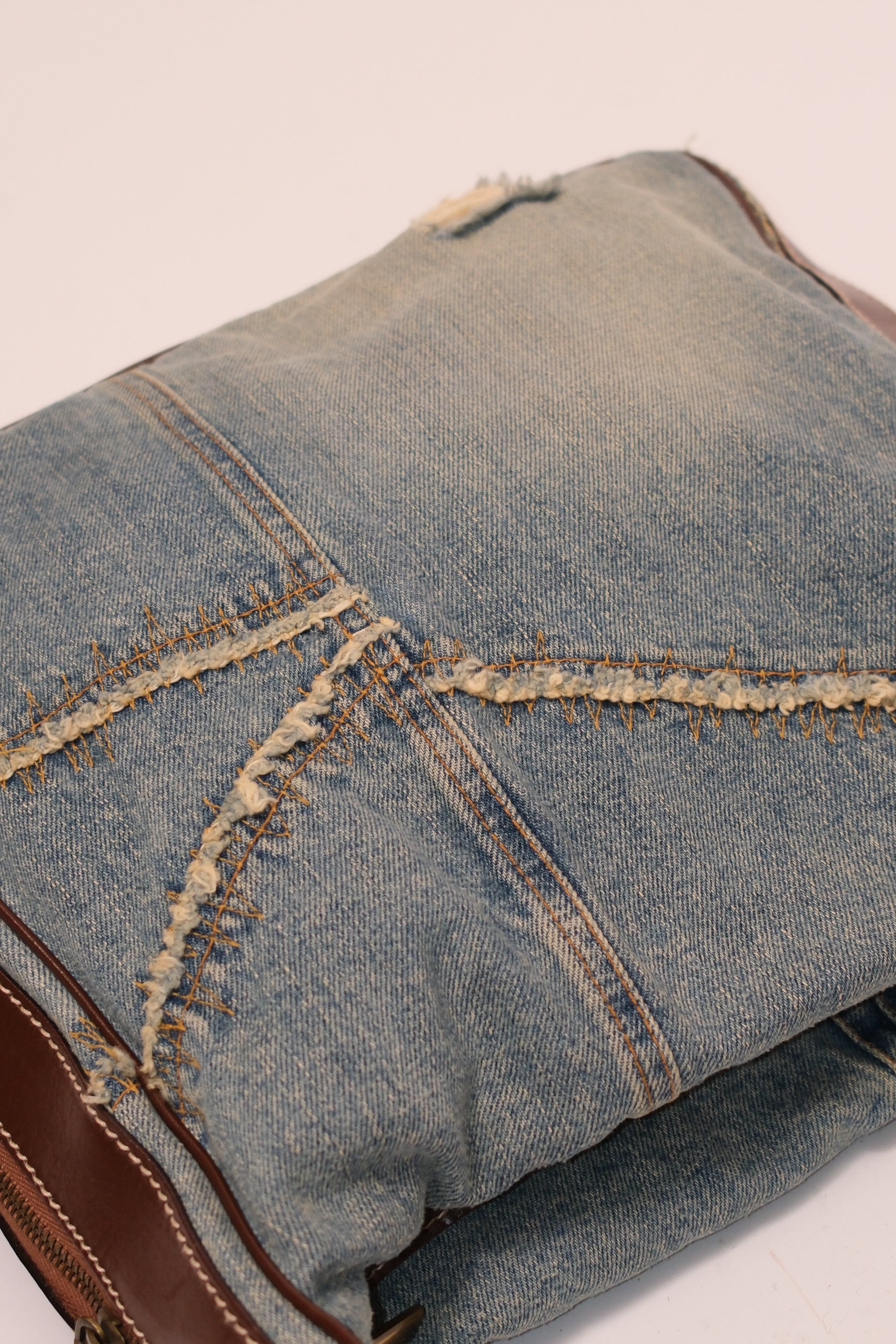 Dolce & Gabbana patch denim shoulder bag with brown leather