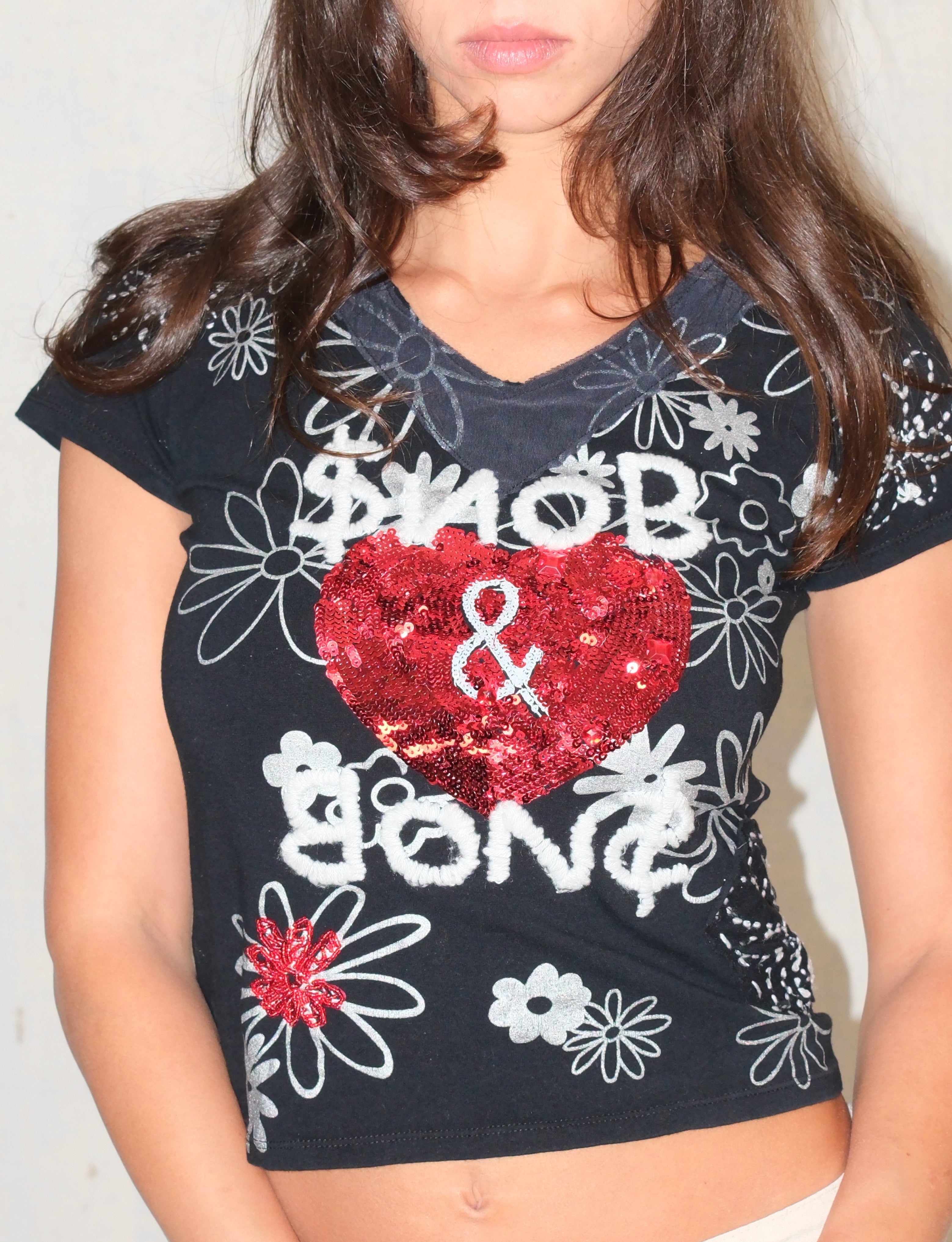 Graphic Baby Tee With Sequins