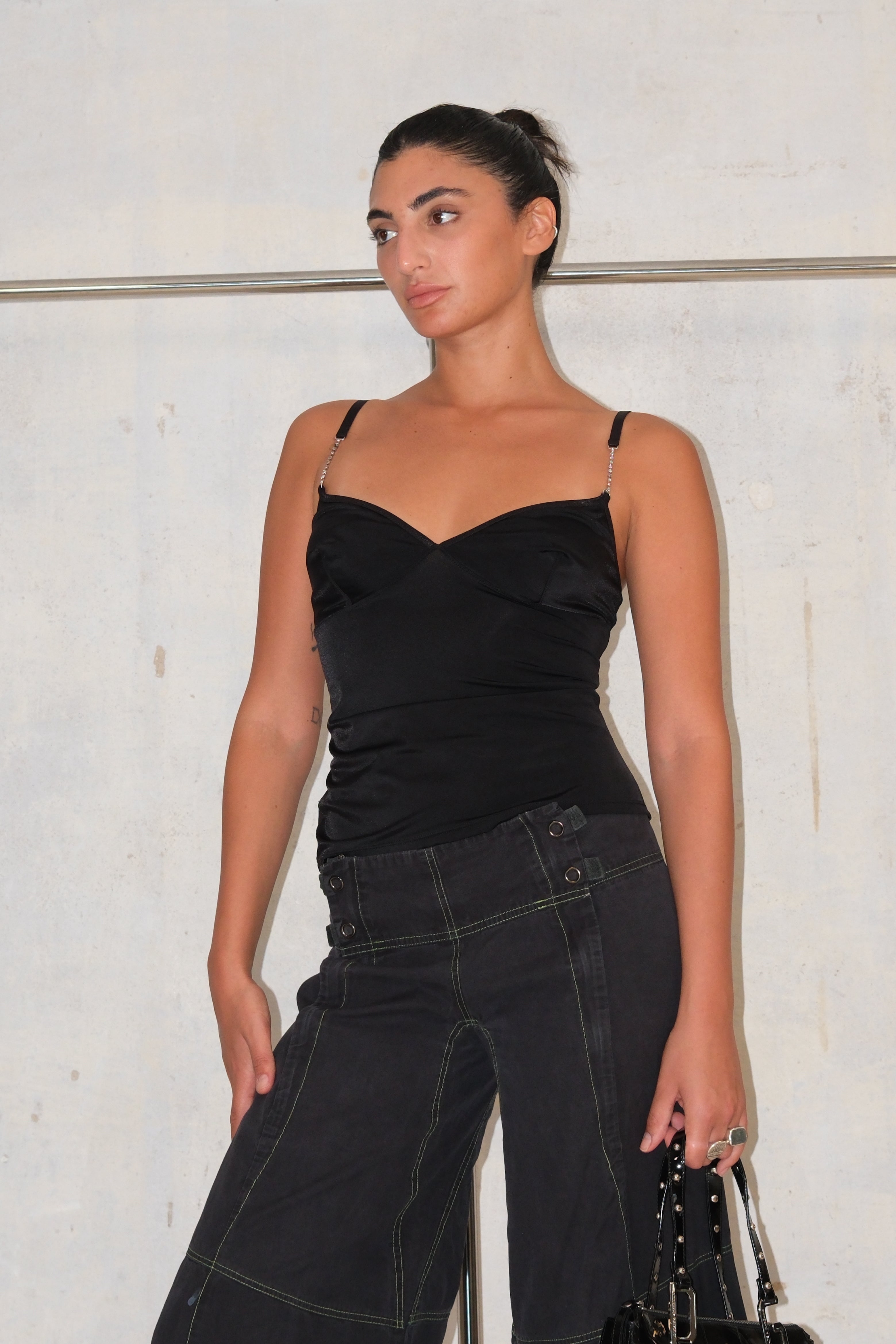 Black Tank Top With Silver Strap Detail