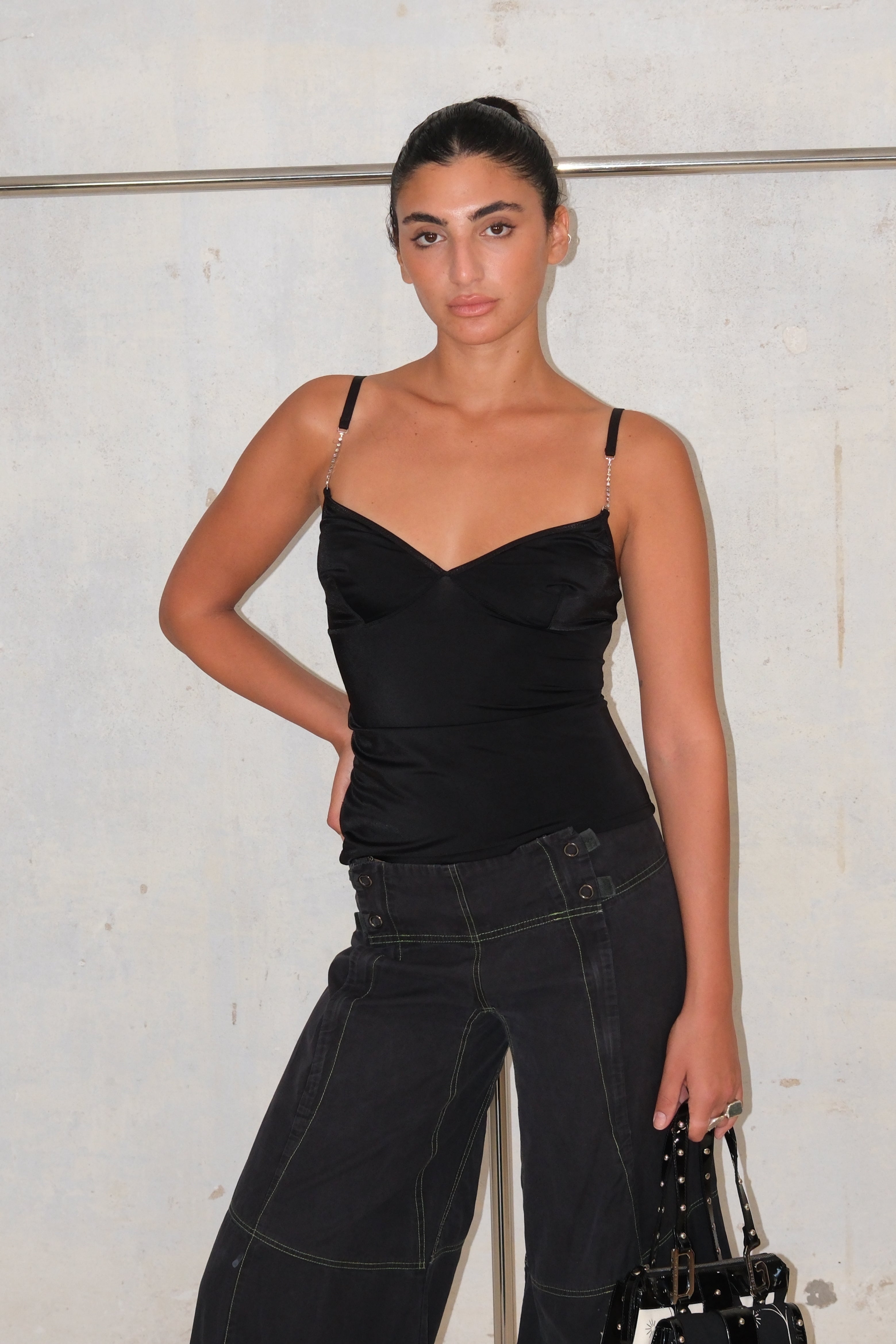 Black Tank Top With Silver Strap Detail