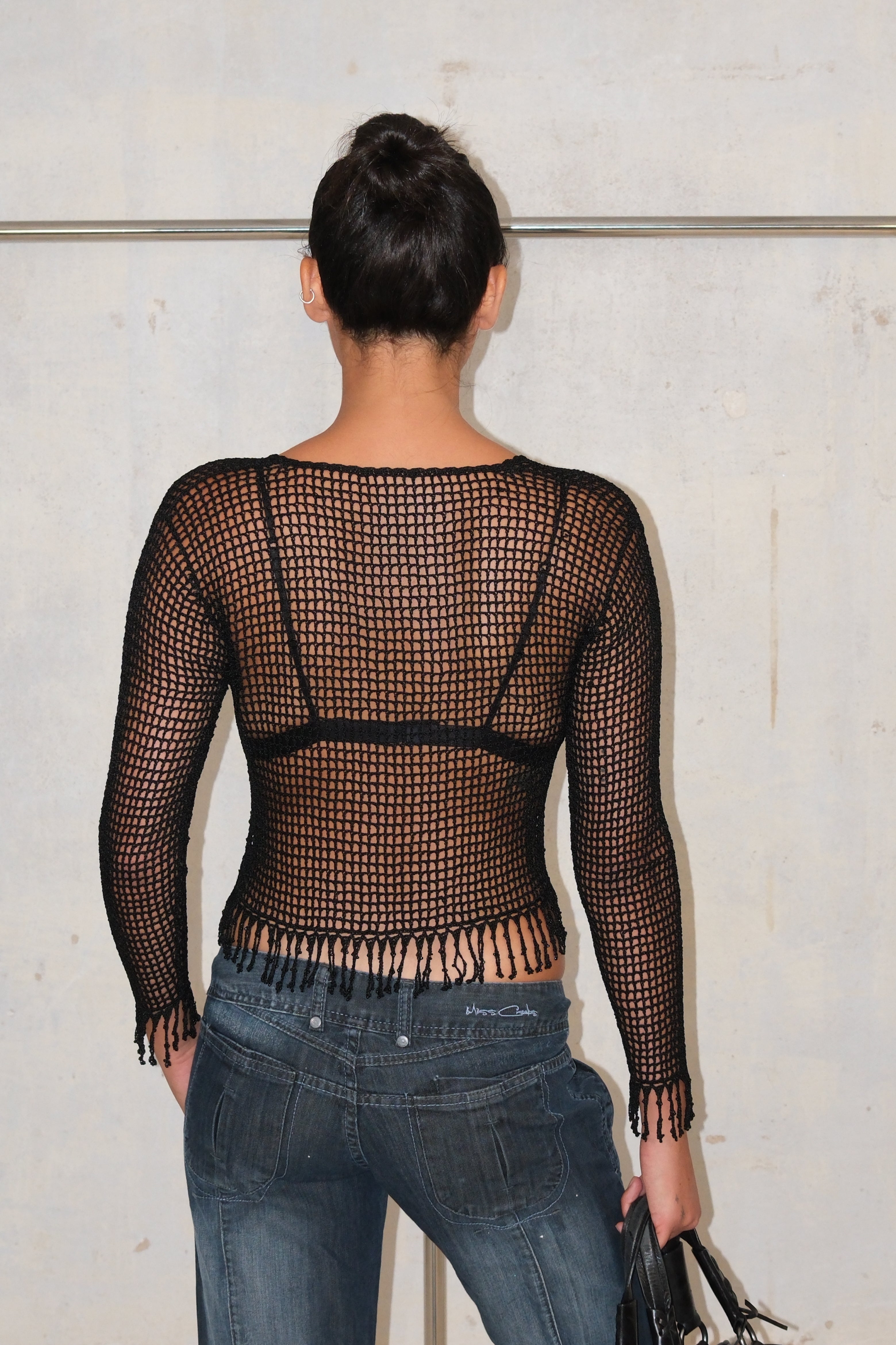 Crochet Button-Up Shirt With Fringes And Details