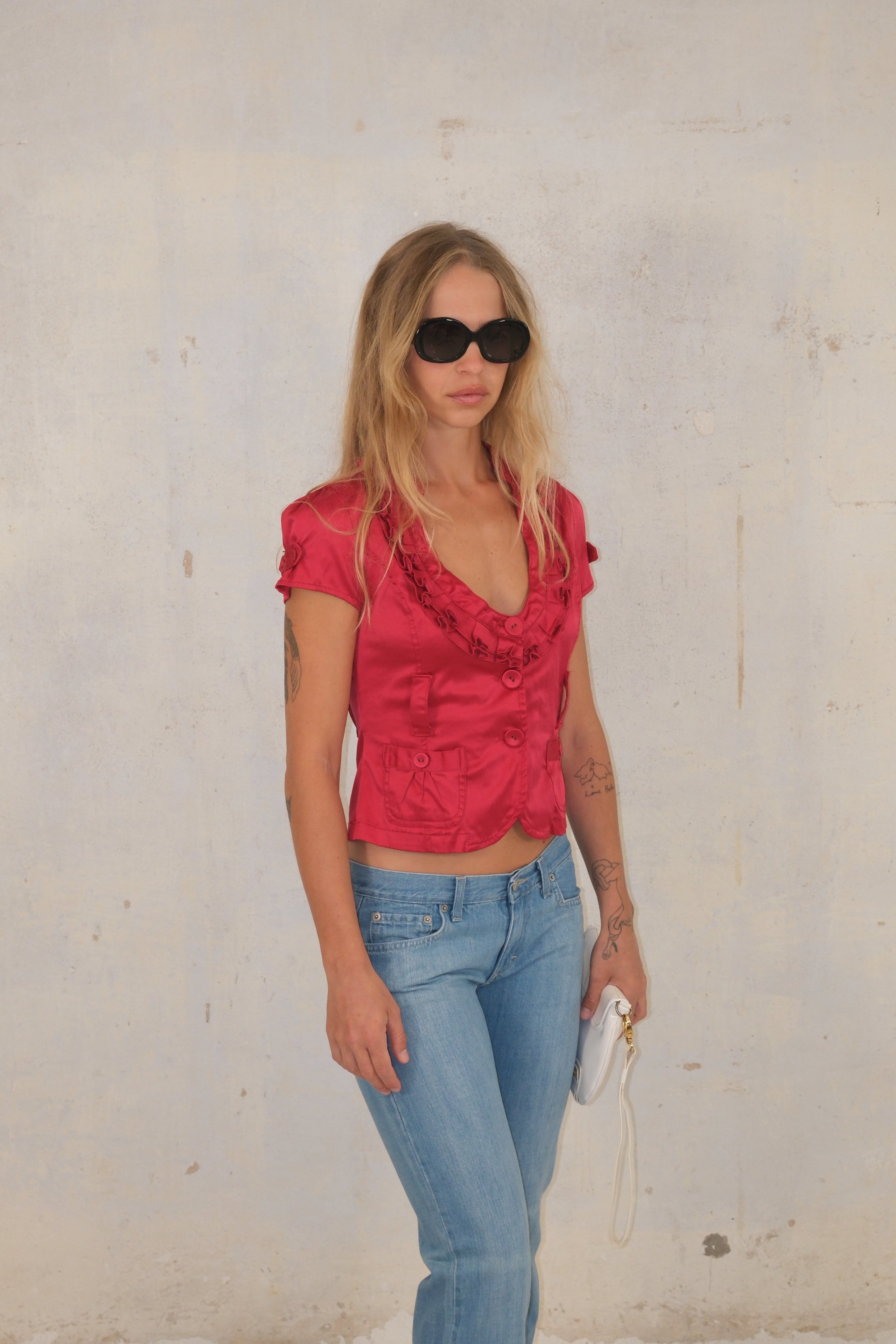 Hot Pink Cropped Button-Down Shirt