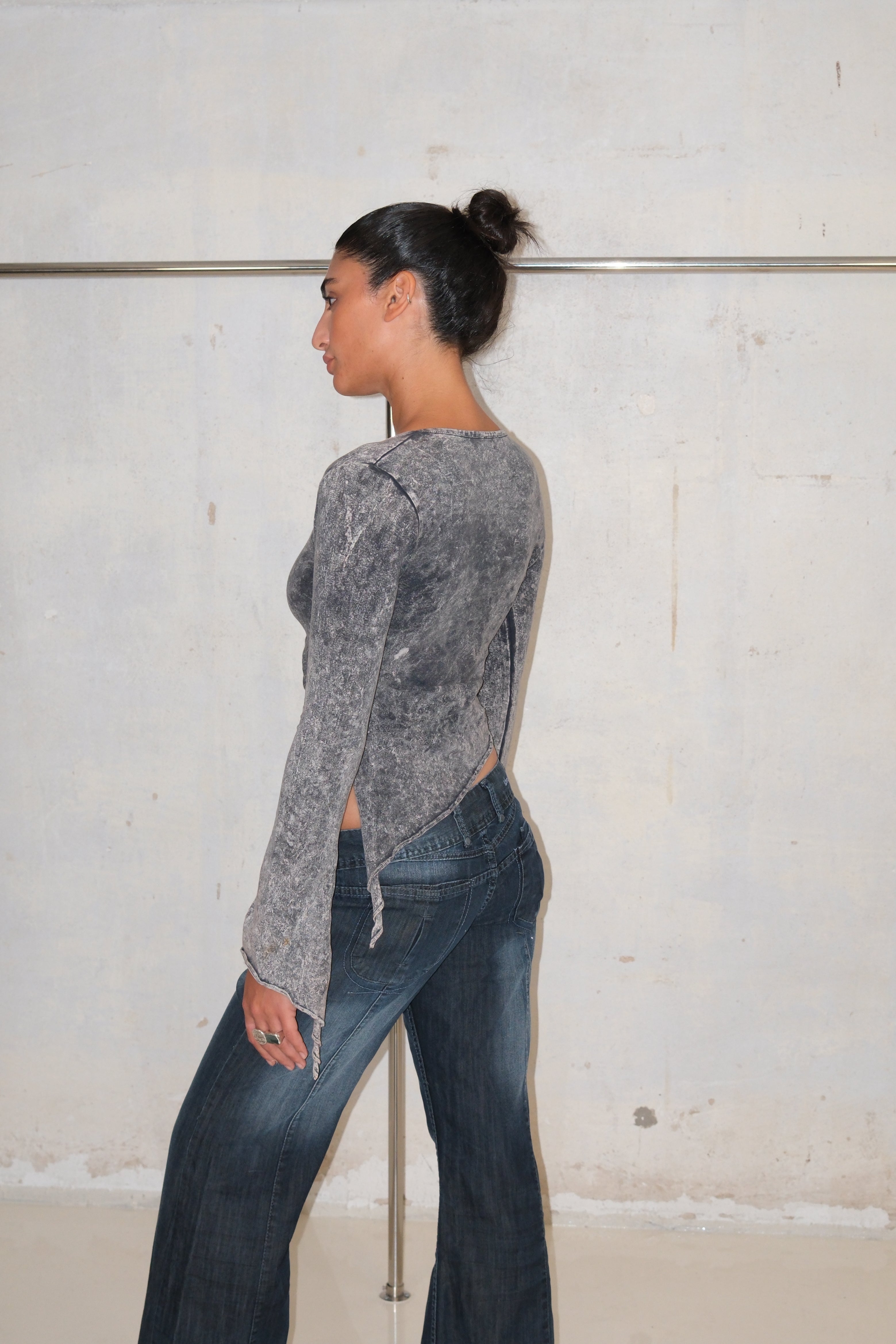 Asymmetrical Grey Tie-Up Shirt