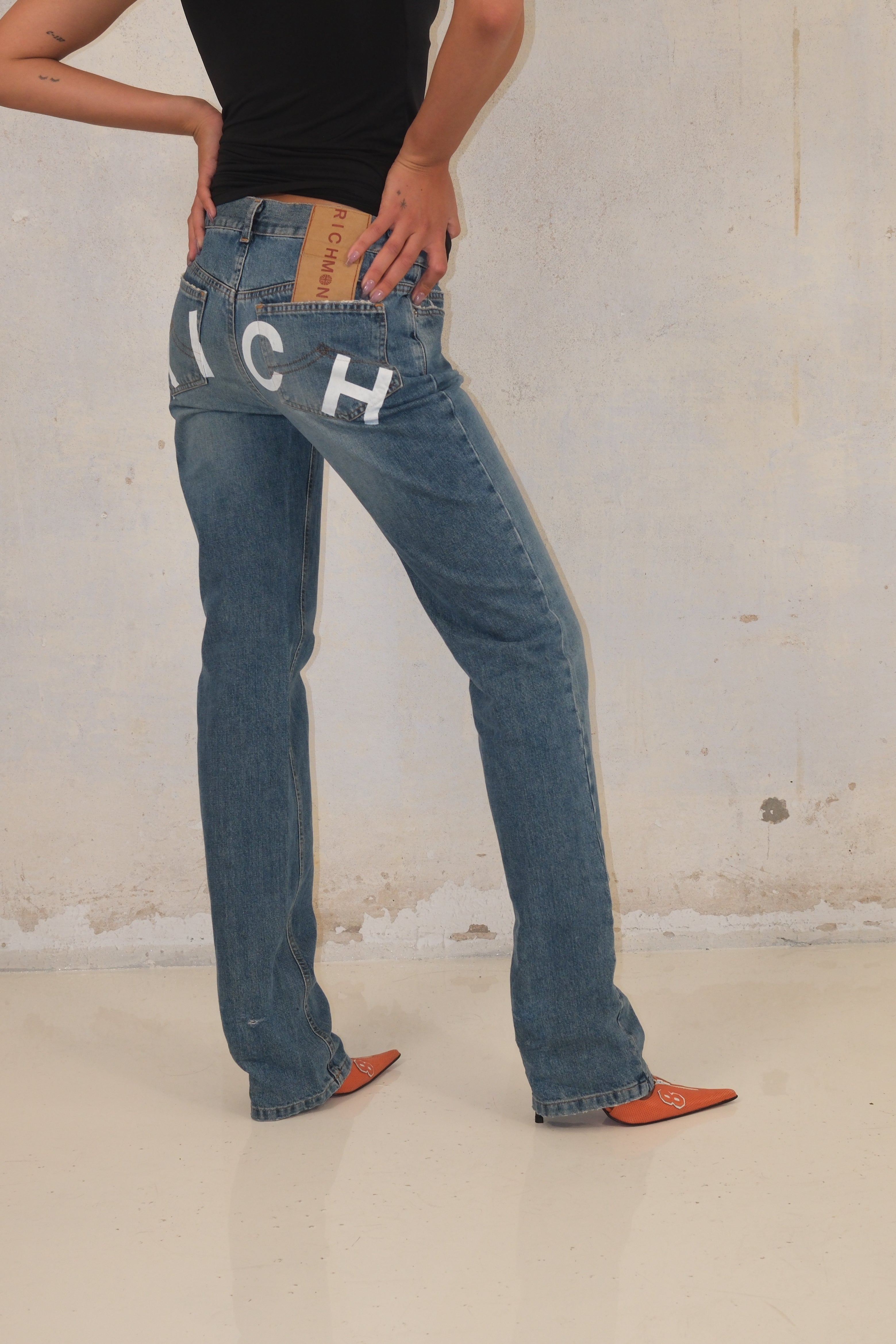 John Richmond Low-Rise Straight-Leg Blue Jeans Size 36
