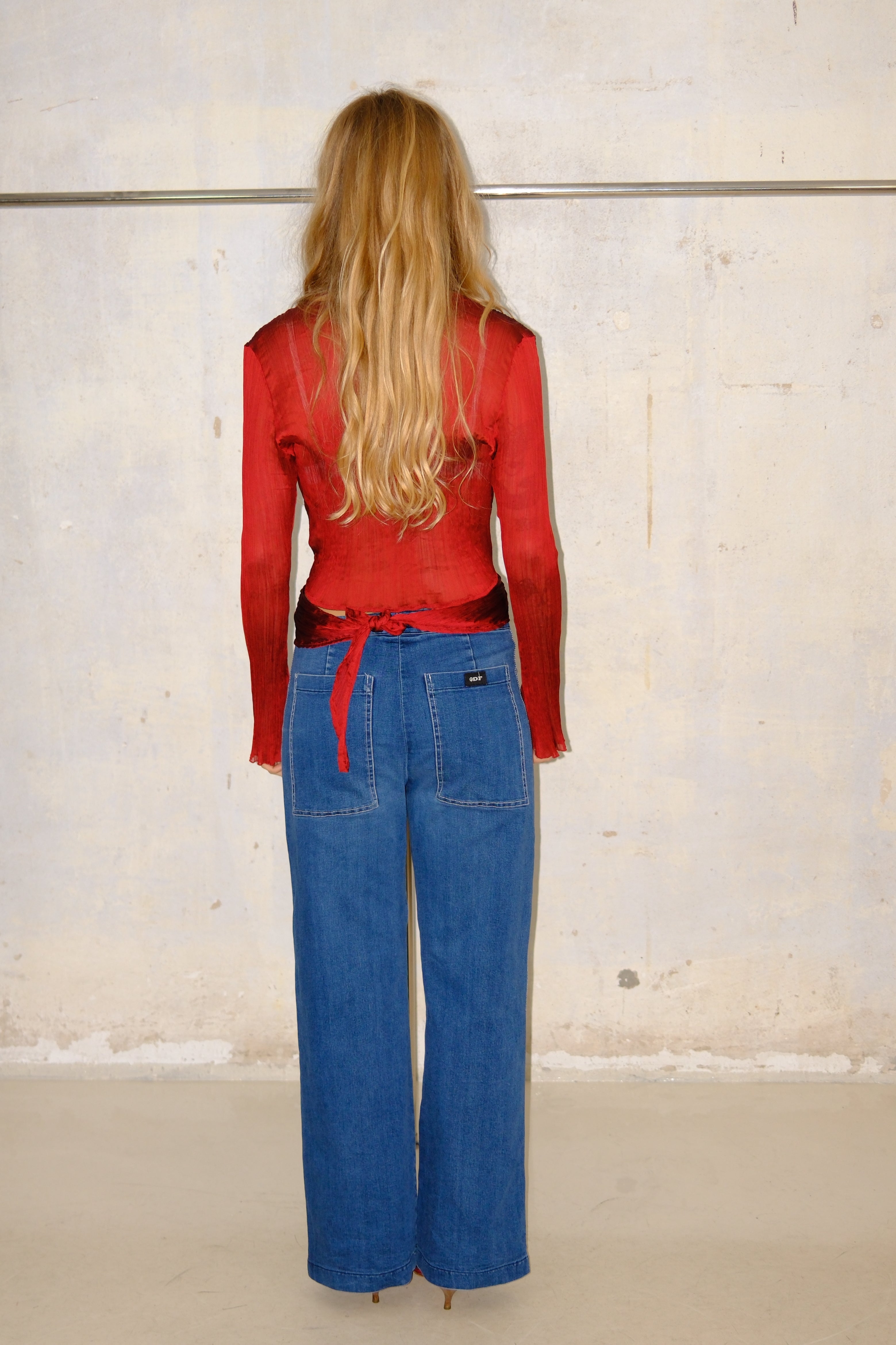 RED SHINY WRAP TOP
