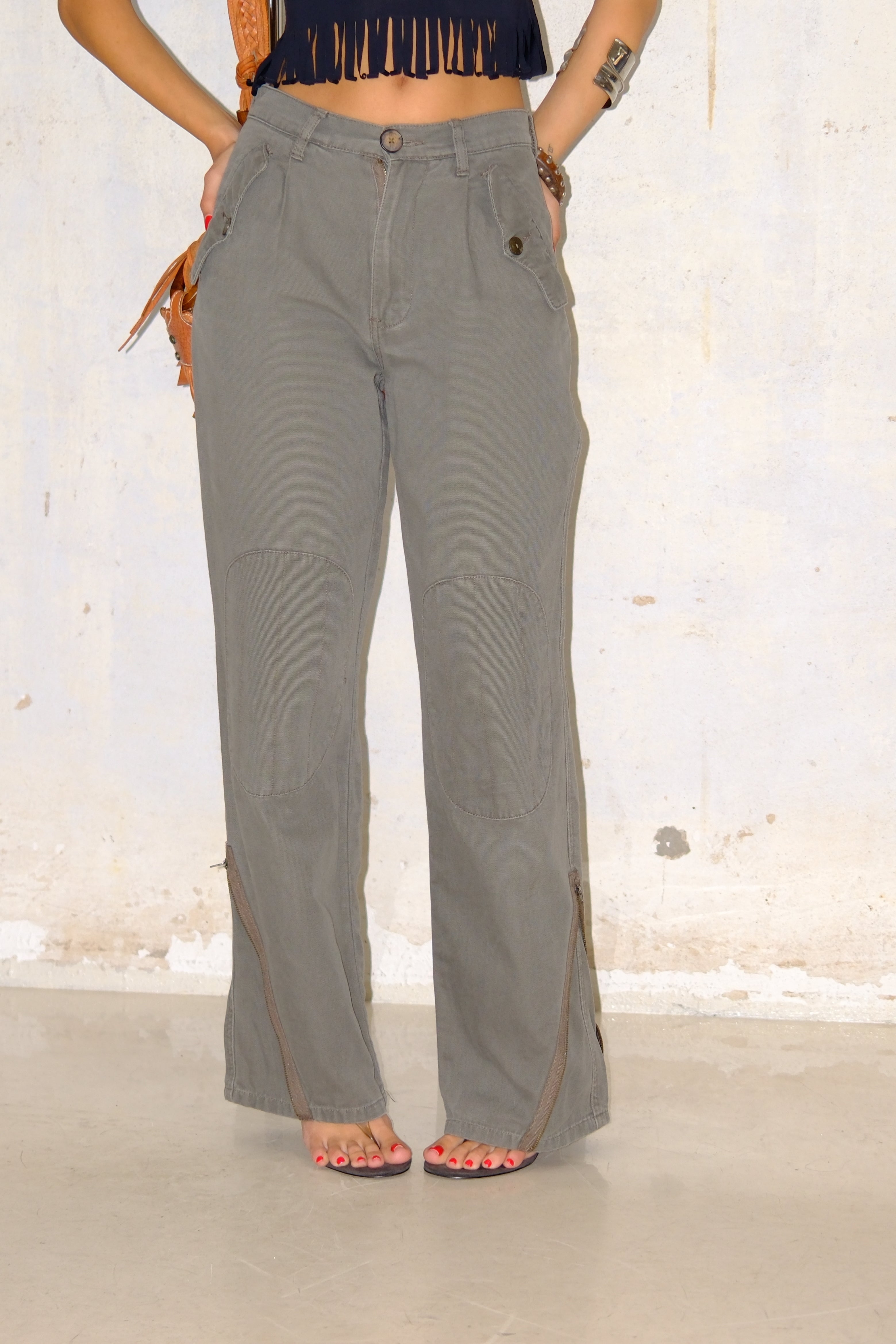 KHAKI WIDE LEG UTILITY PANTS SIZE 34