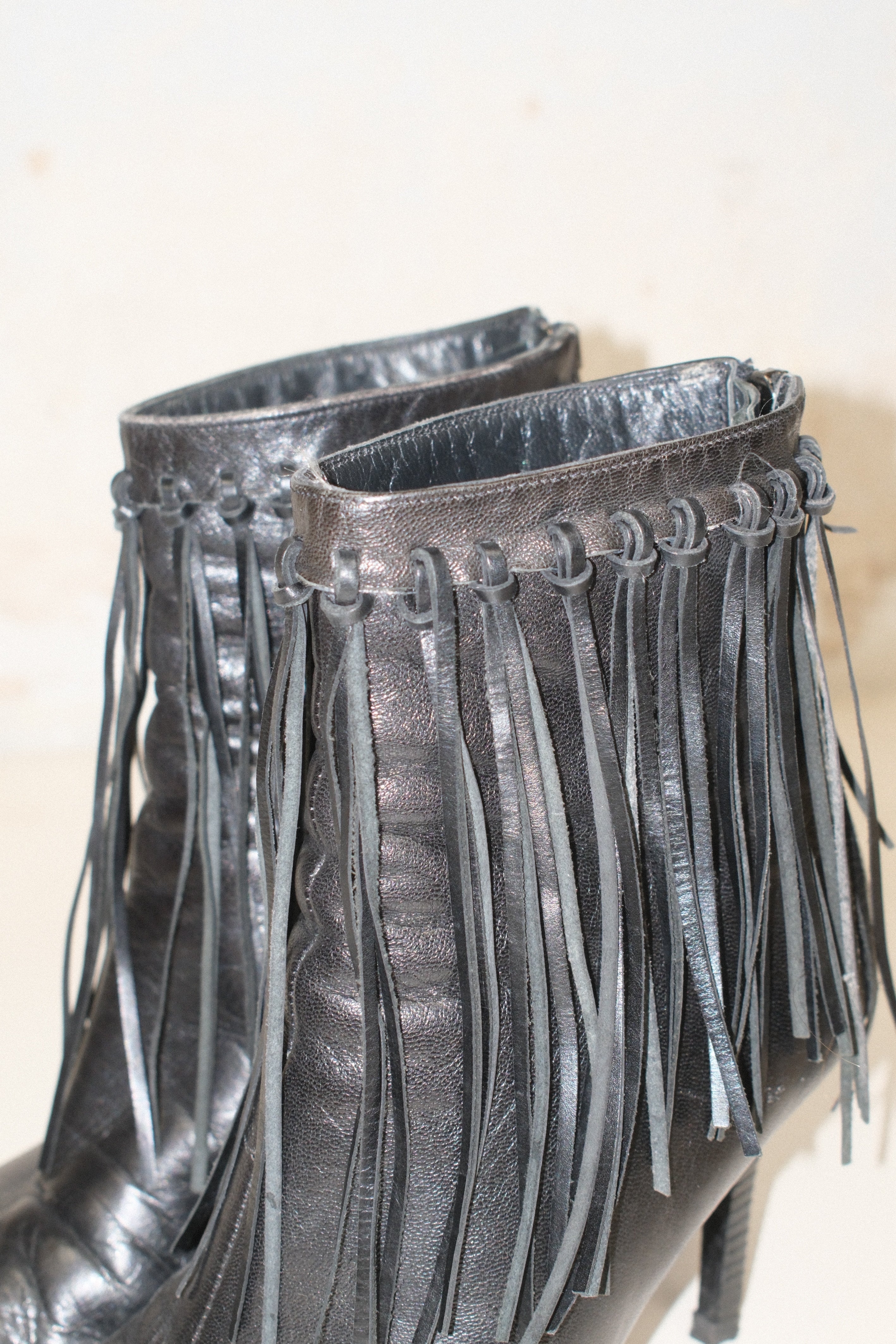 ALBERTO GOZZI FRINGED HEELED ANKLE BOOTS SIZE 39