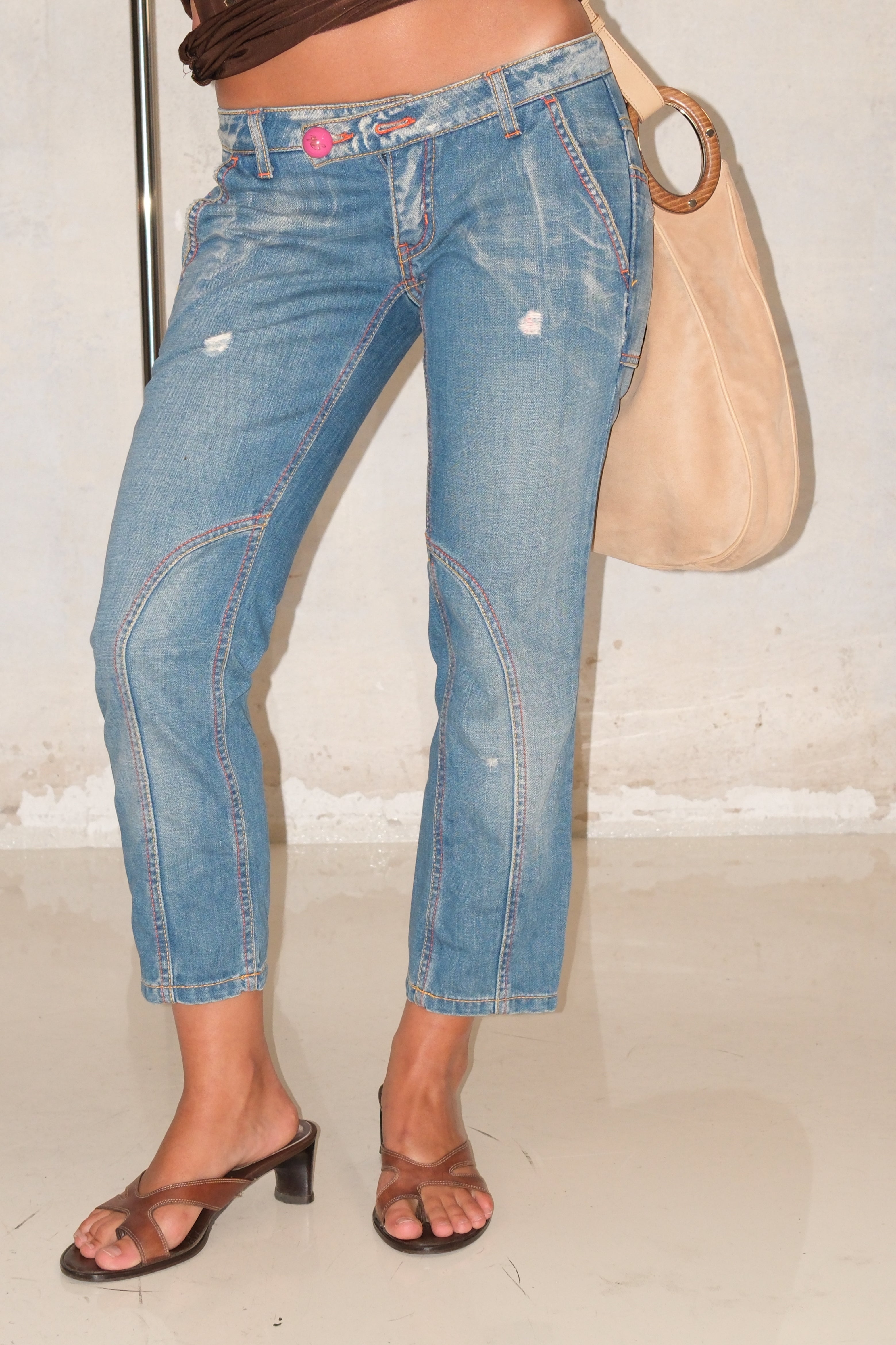 Phard Capri Jeans With Pink Details Size 34
