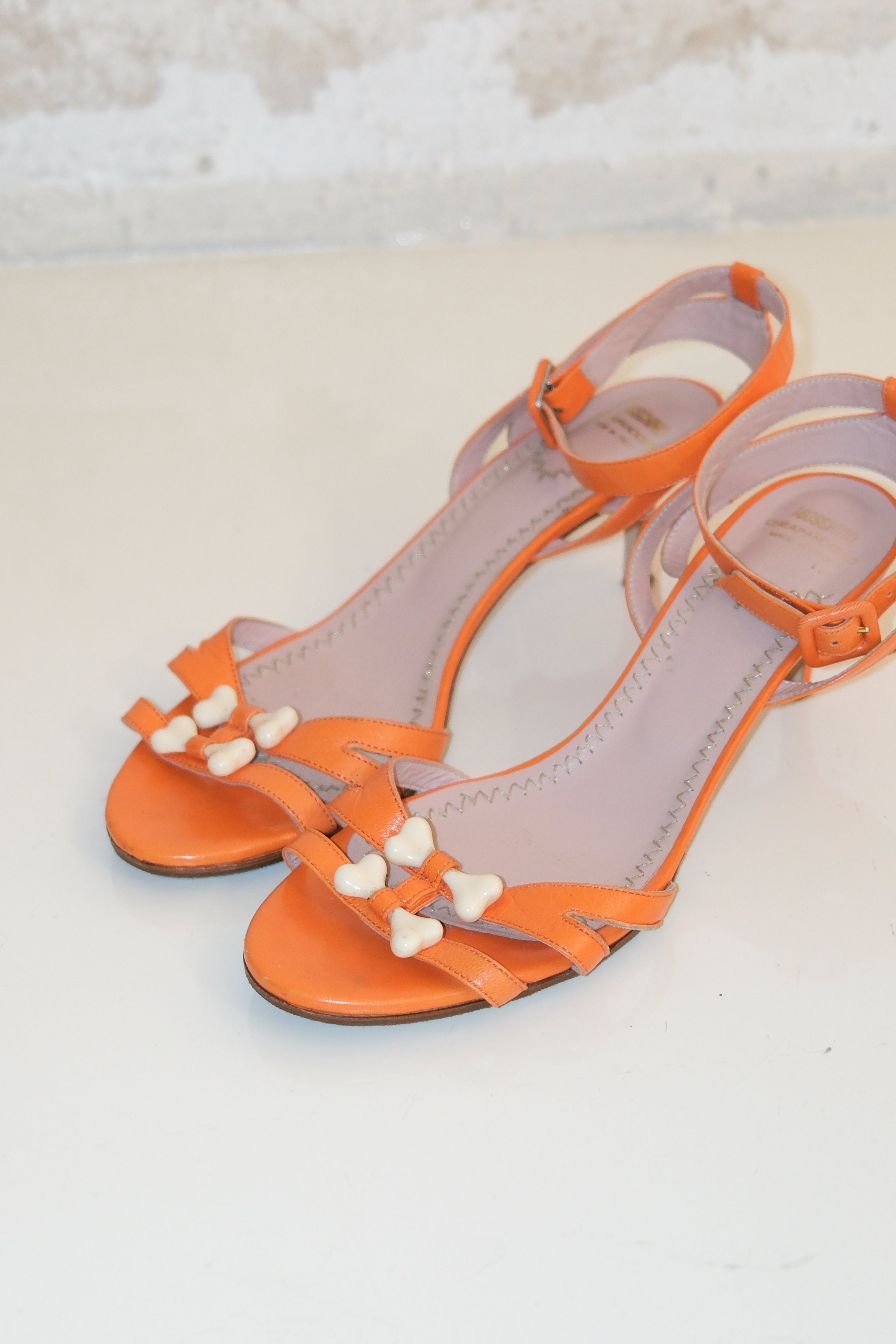 Moschino Orange Sandal Heel With Bone Detail Size 41