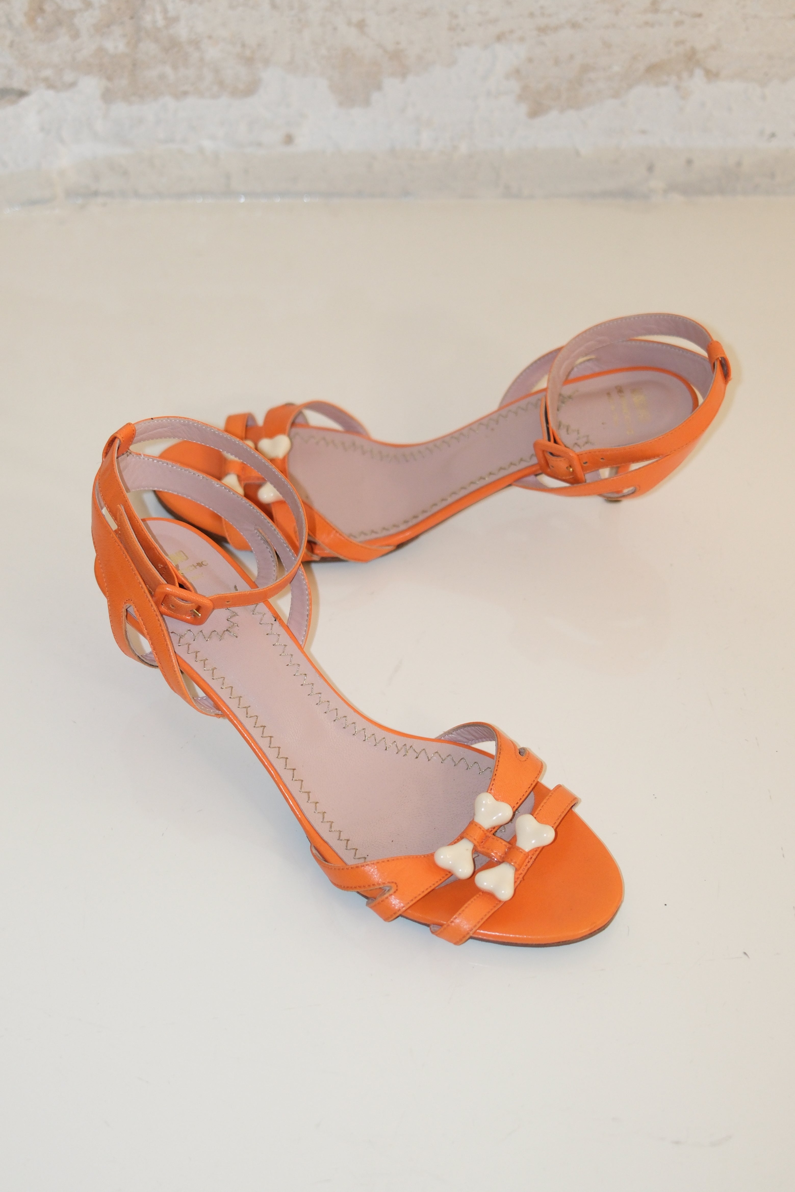 Moschino Orange Sandal Heel With Bone Detail Size 41