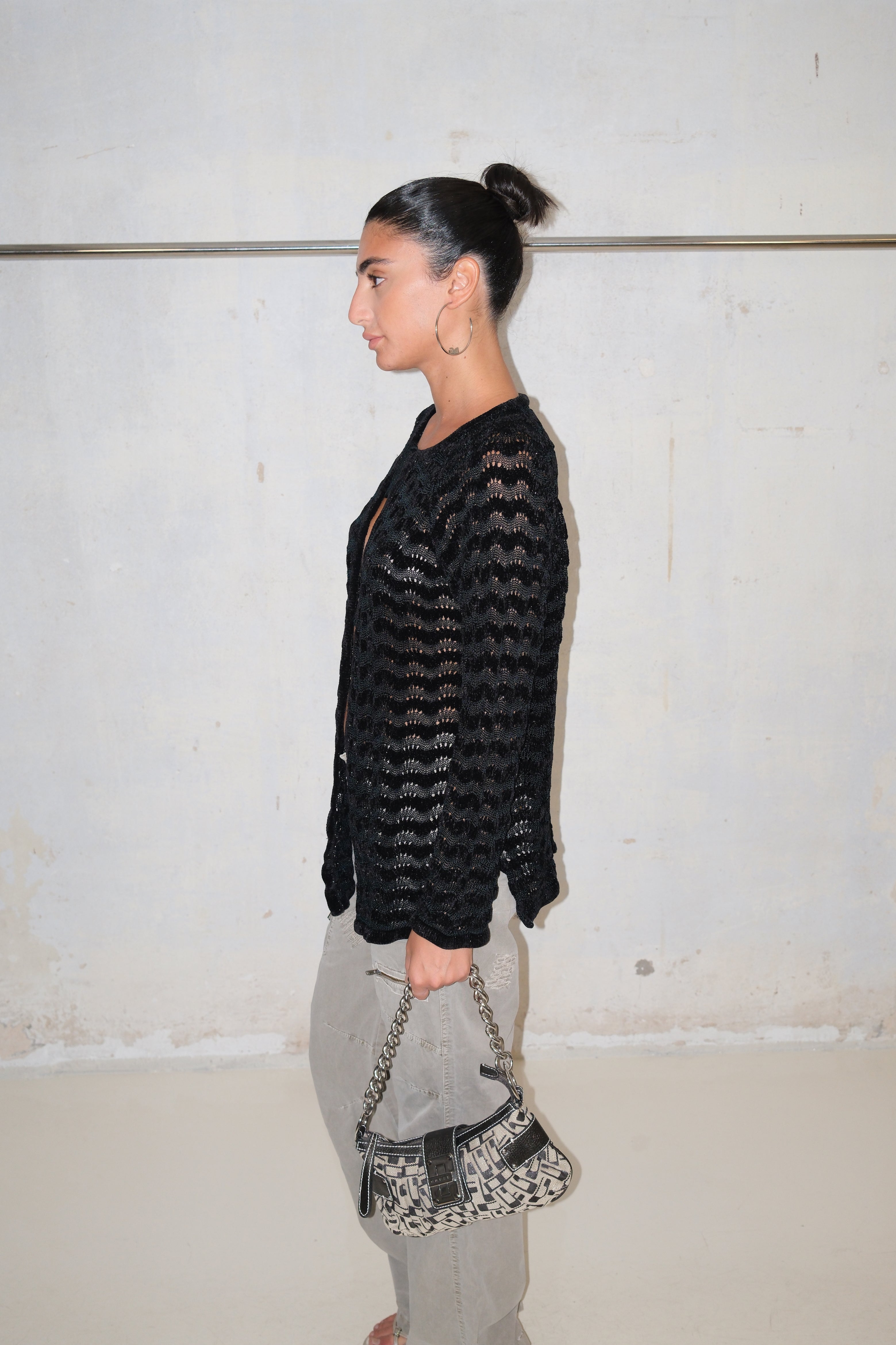 Black Crochet Tie-Front Top