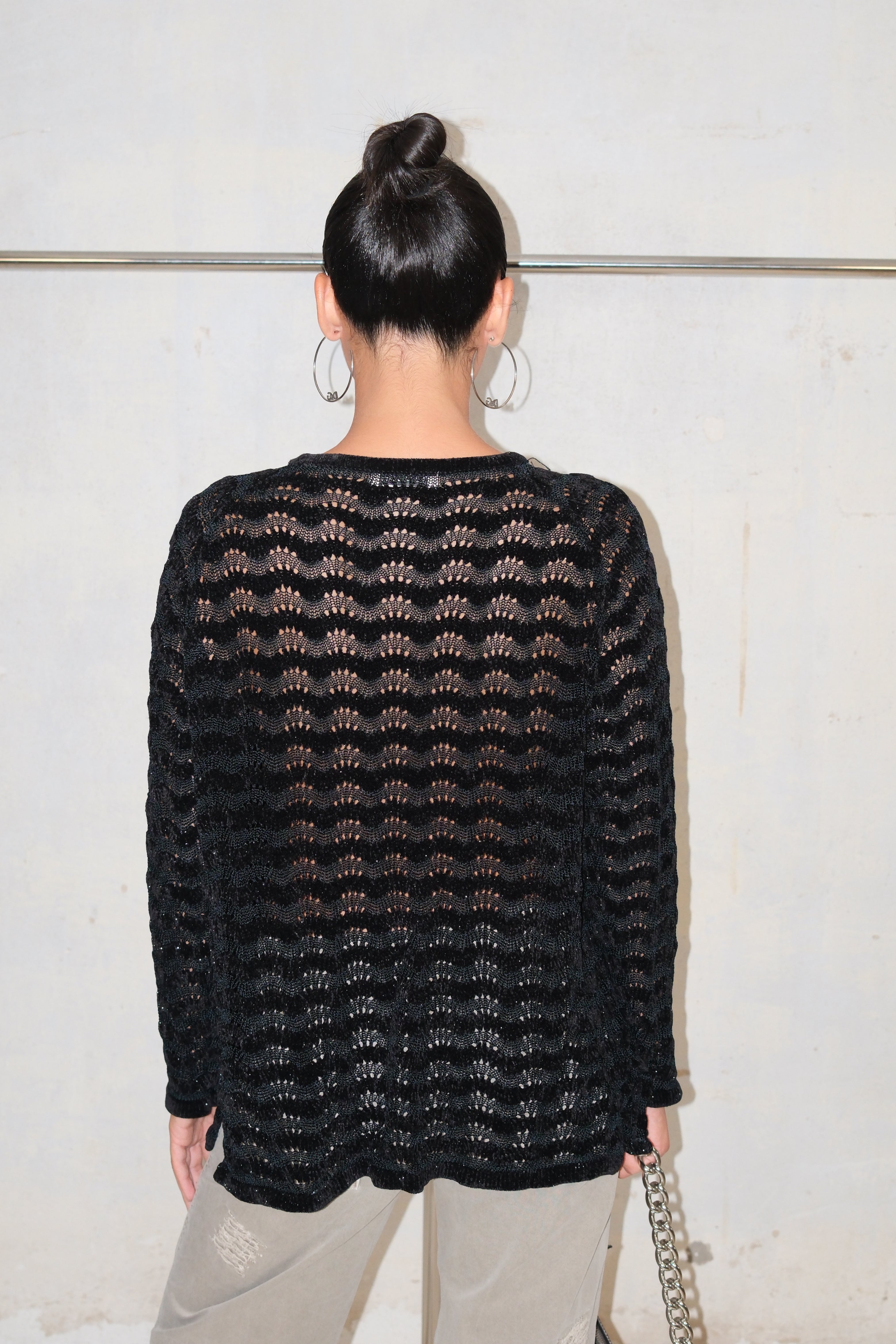 Black Crochet Tie-Front Top