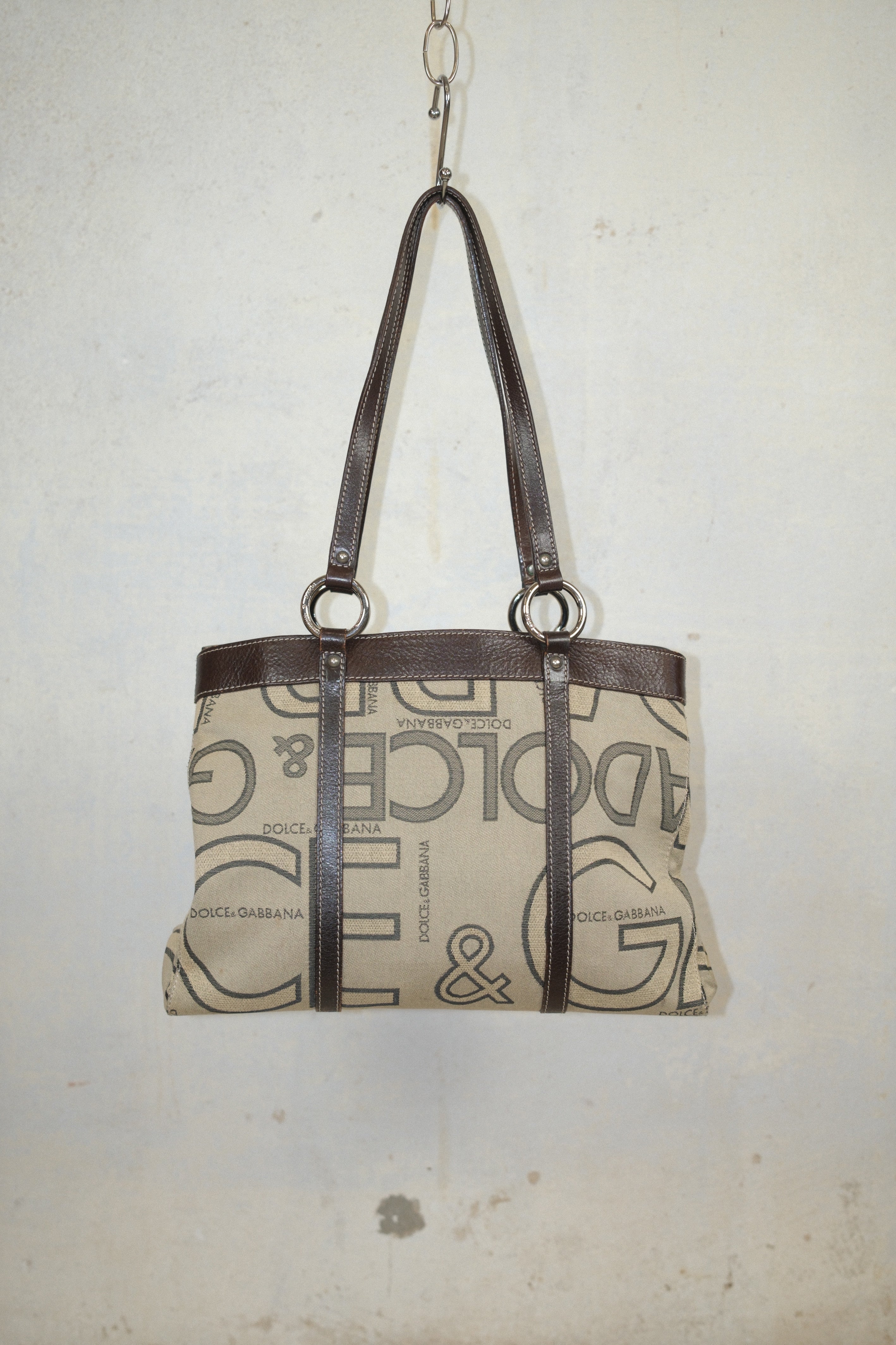 DOLCE & GABBANA CLASSIC MONOGRAM LEATHER & CANVAS BAG IN BROWN