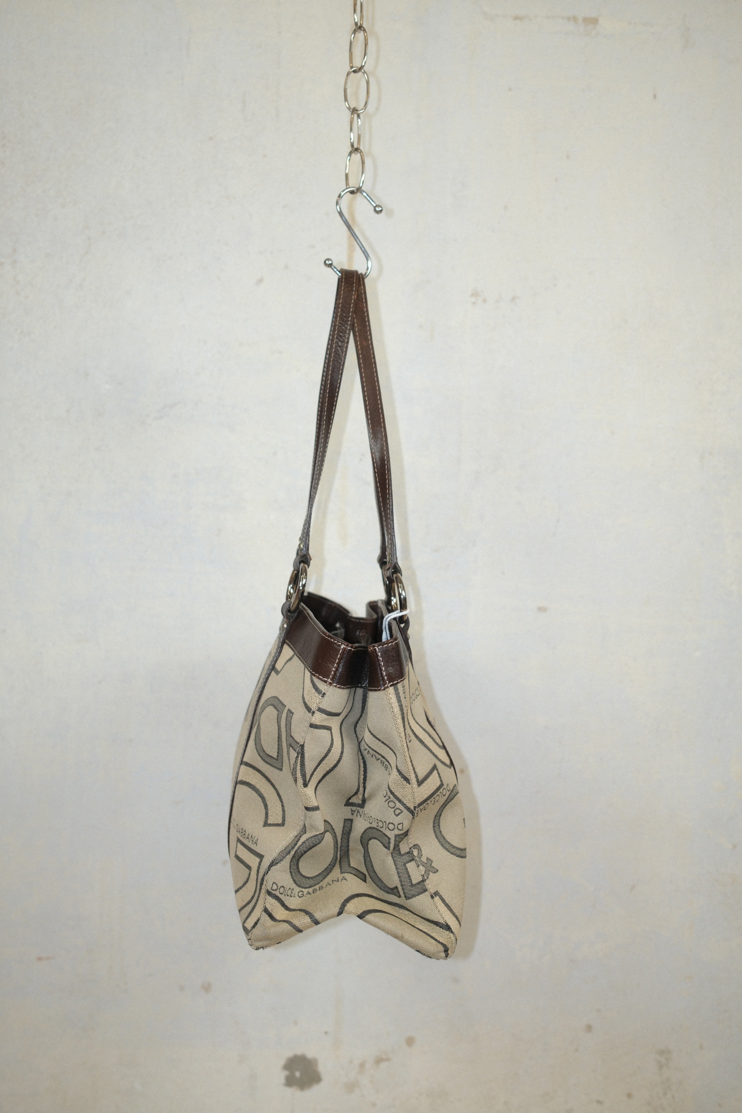 DOLCE & GABBANA CLASSIC MONOGRAM LEATHER & CANVAS BAG IN BROWN