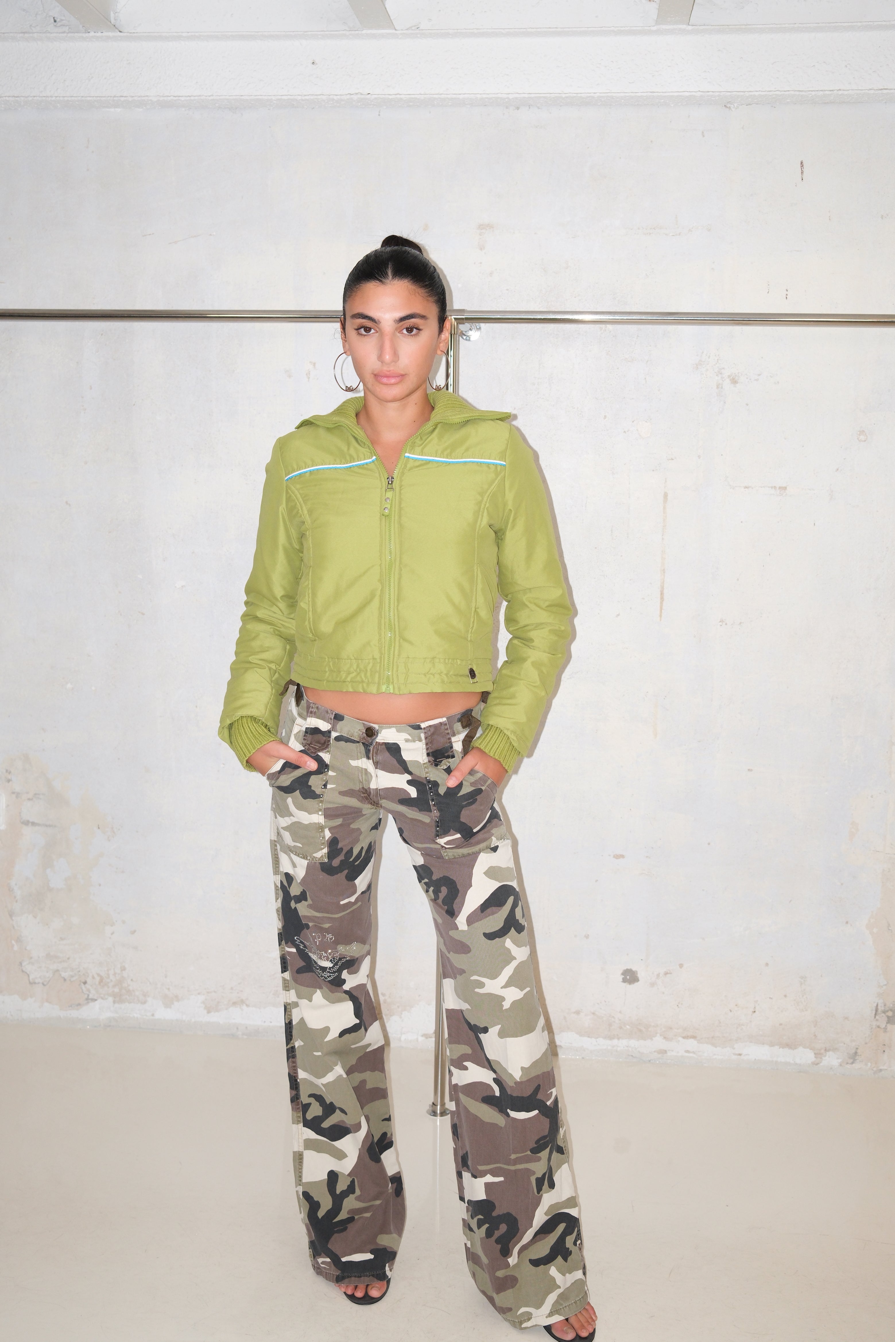 Neon Green Cropped Puffer Jacket