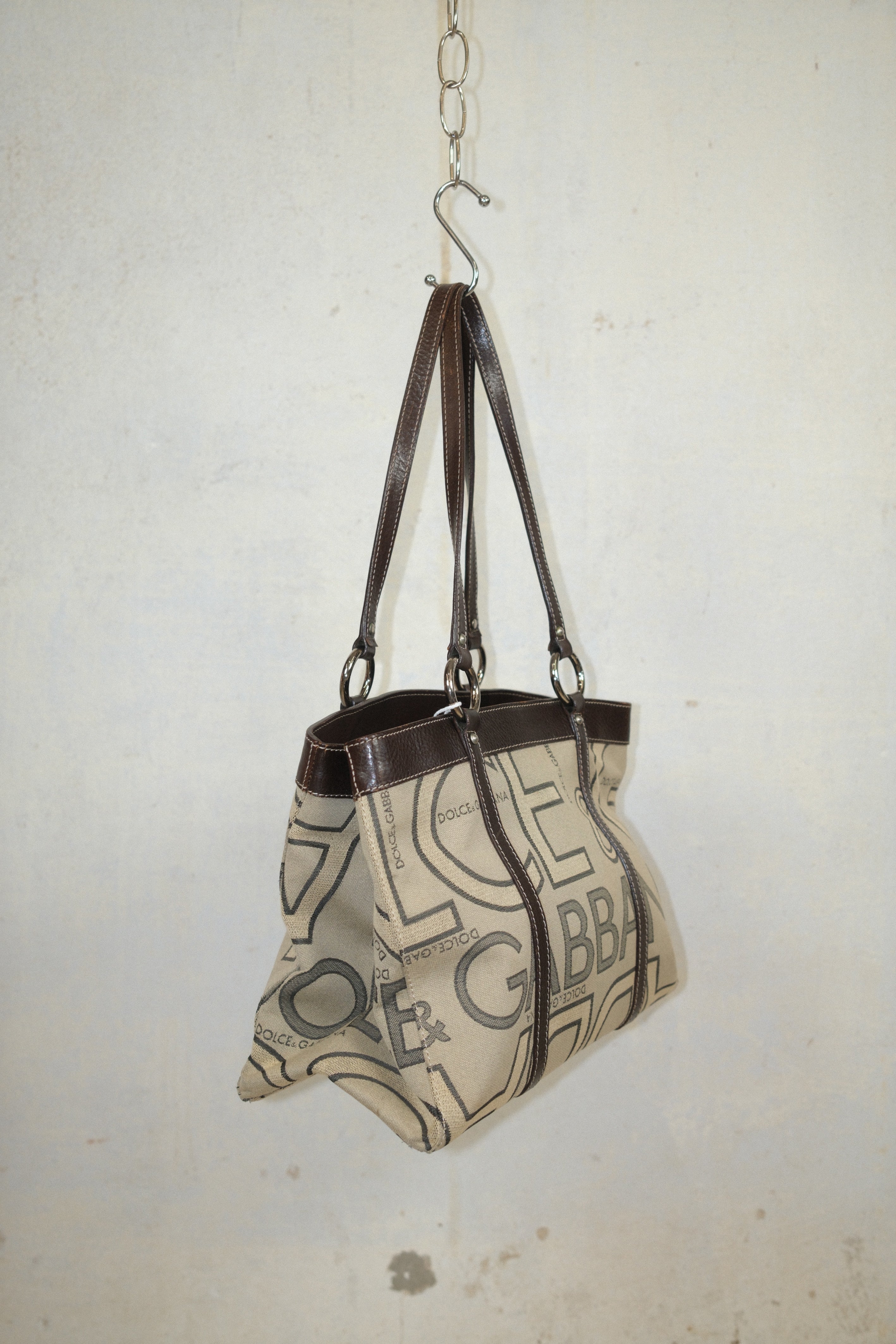 DOLCE & GABBANA CLASSIC MONOGRAM LEATHER & CANVAS BAG IN BROWN