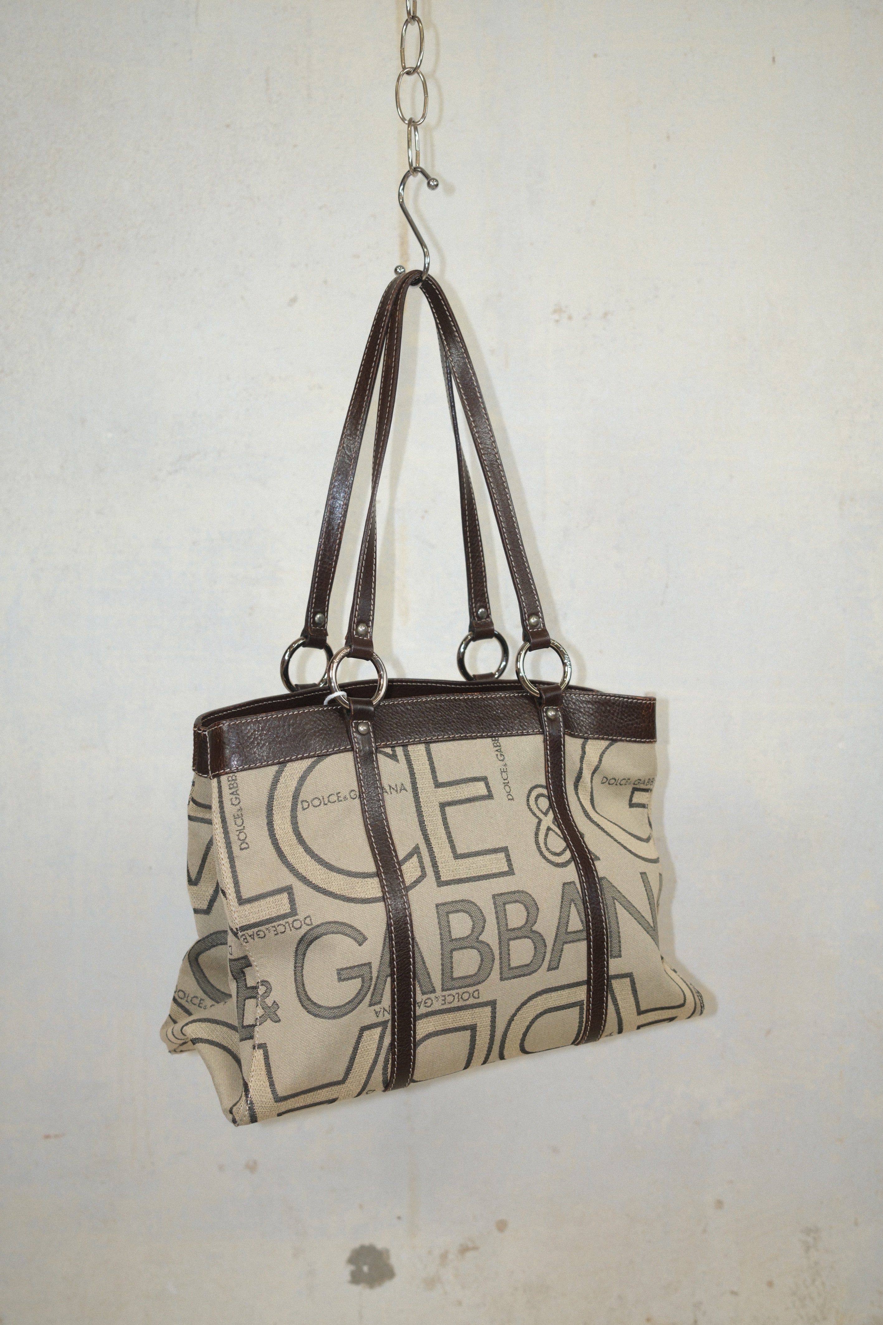 DOLCE & GABBANA CLASSIC MONOGRAM LEATHER & CANVAS BAG IN BROWN