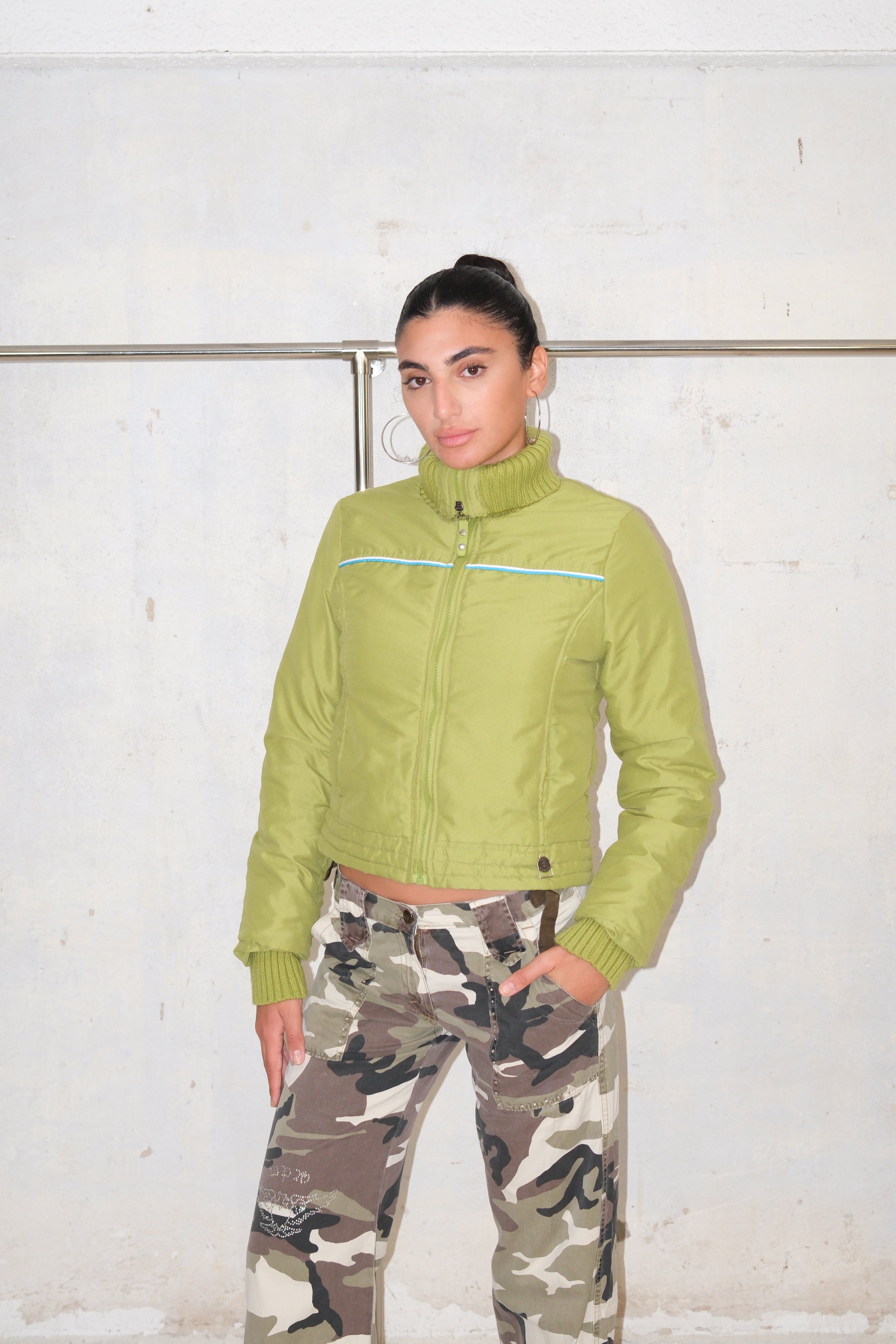 Neon Green Cropped Puffer Jacket