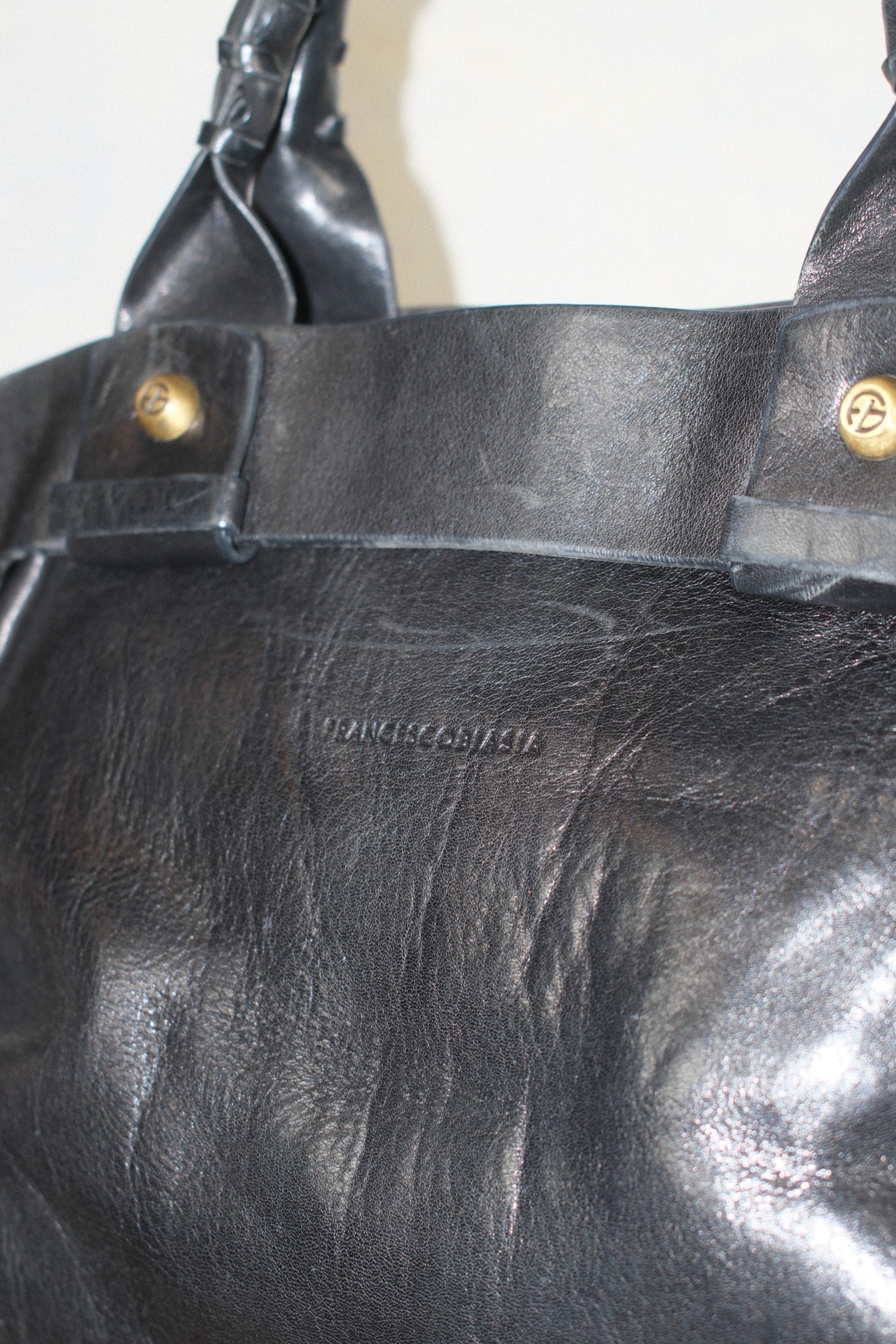 FRANCESCO BIASIA CLASSIC BLACK LEATHER BAG WITH WOVEN LEATHER STRAPS