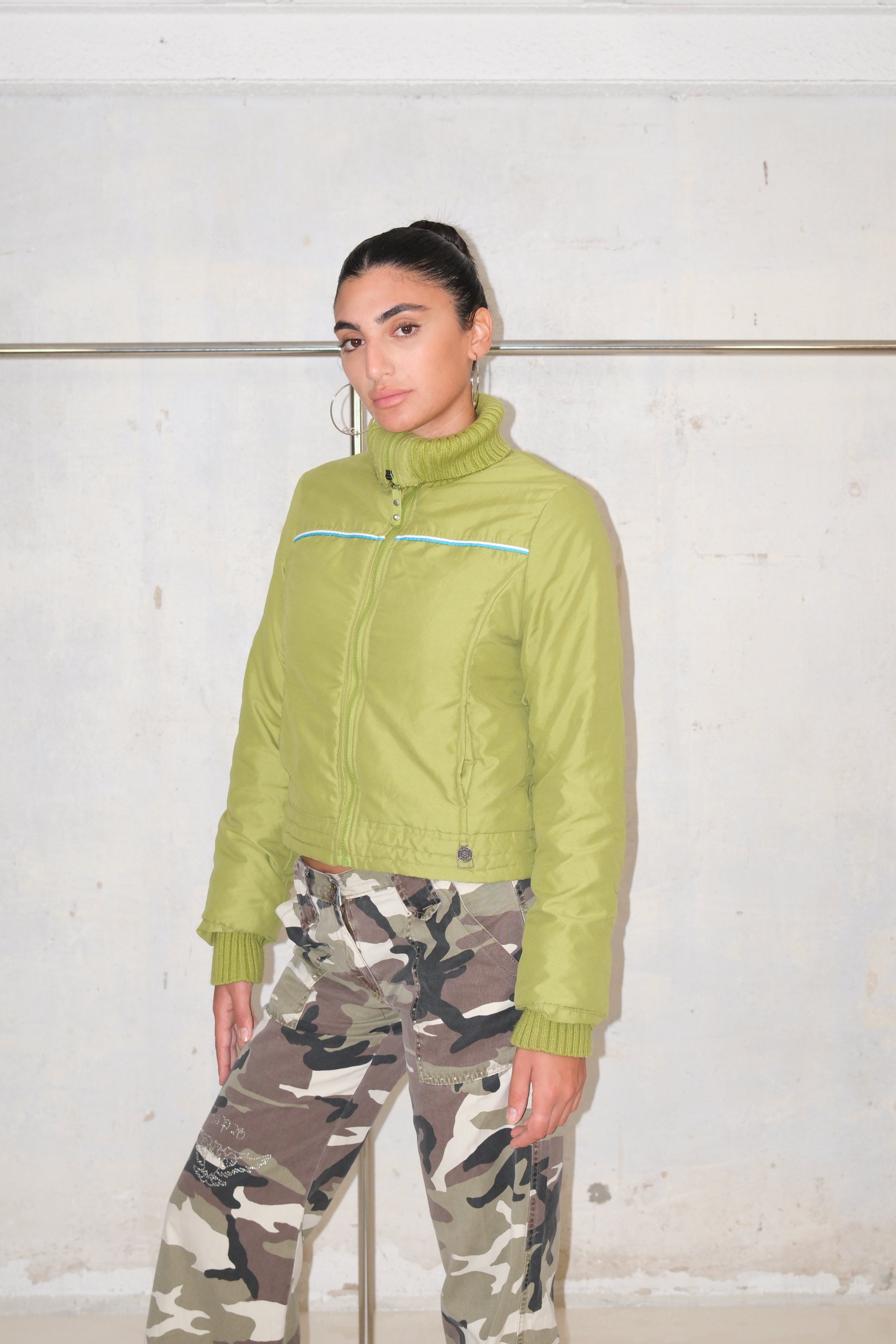 Neon Green Cropped Puffer Jacket