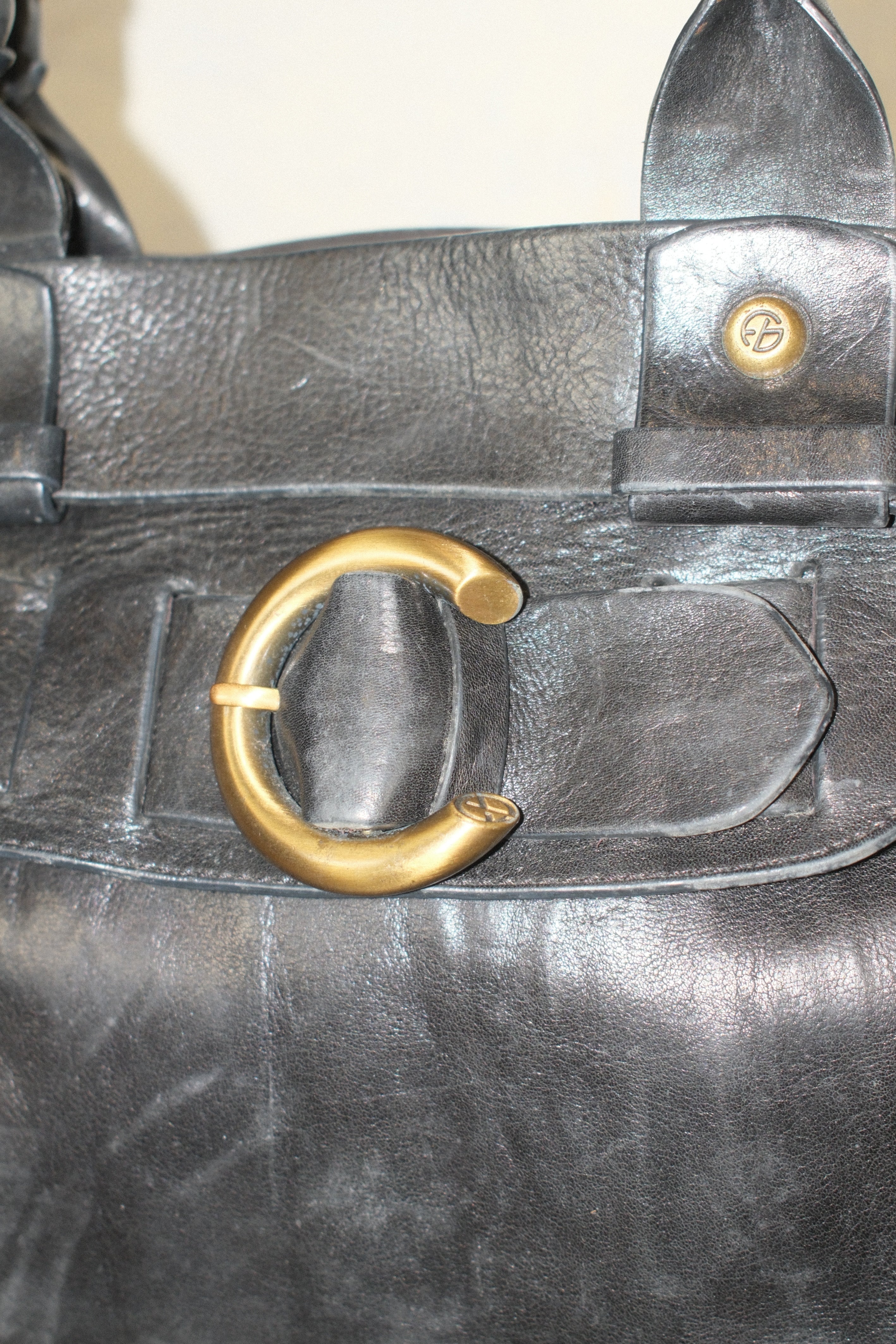 FRANCESCO BIASIA CLASSIC BLACK LEATHER BAG WITH WOVEN LEATHER STRAPS