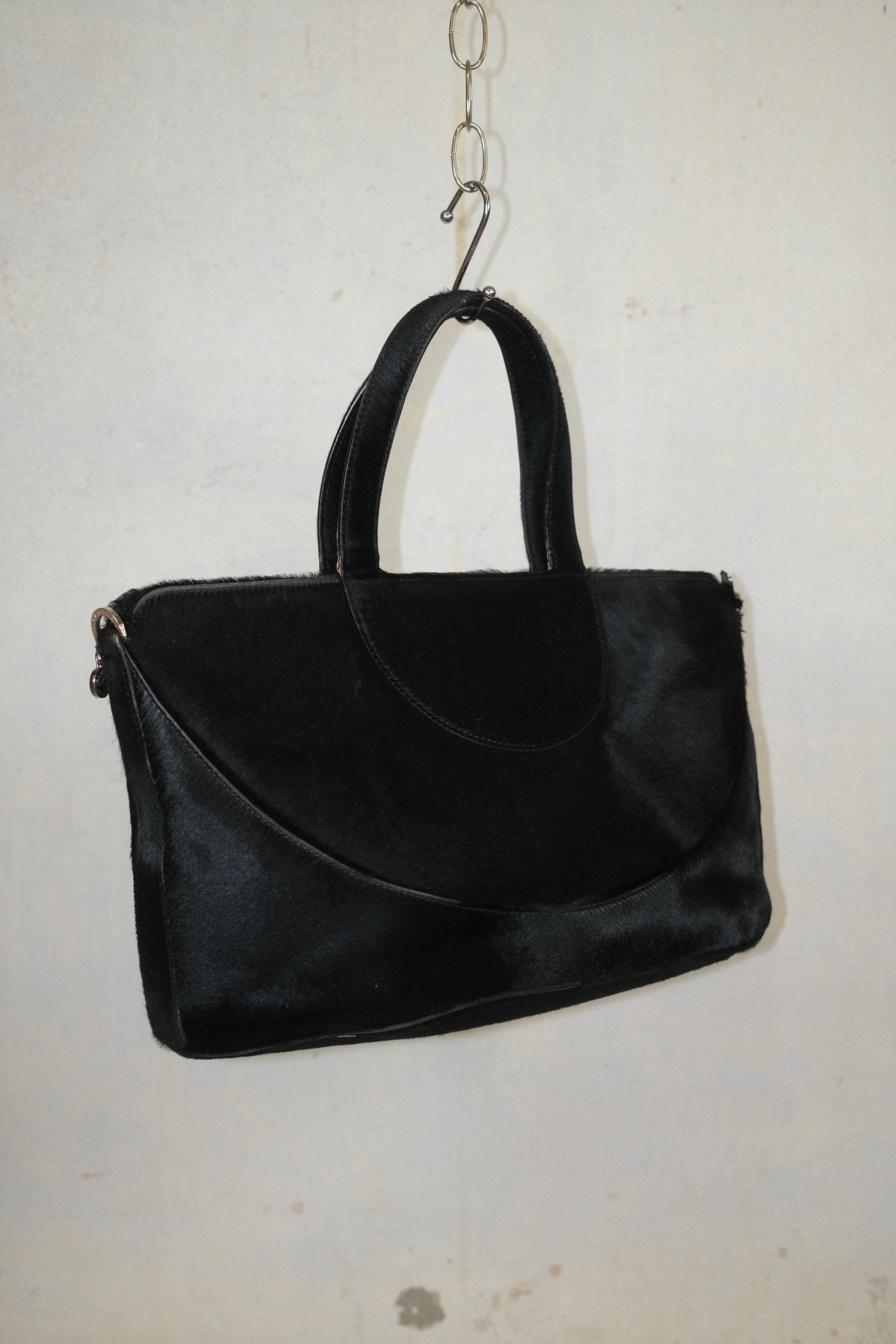 BVLGARI BLACK PONY HAIR LEATHER HANDBAG