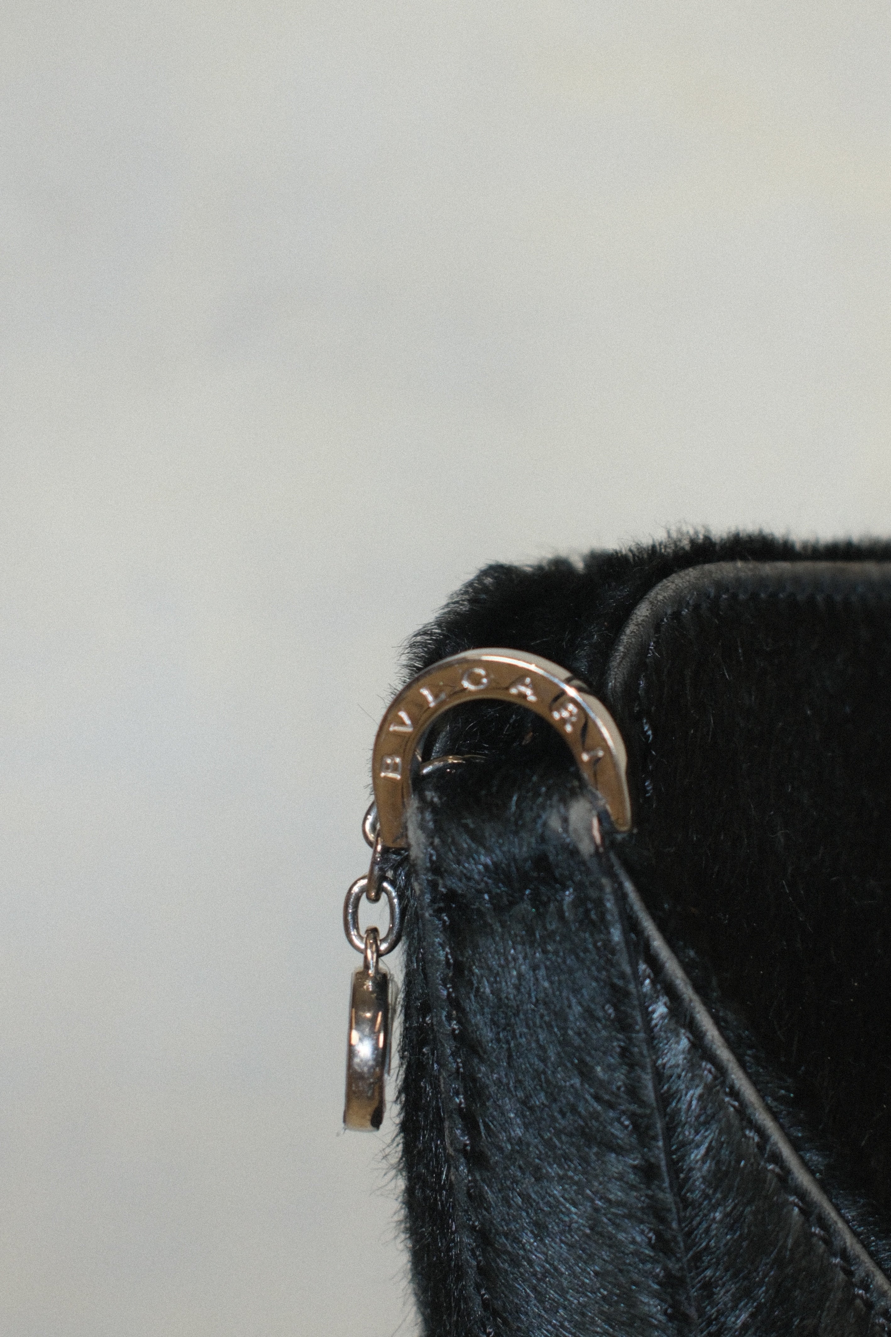 BVLGARI BLACK PONY HAIR LEATHER HANDBAG