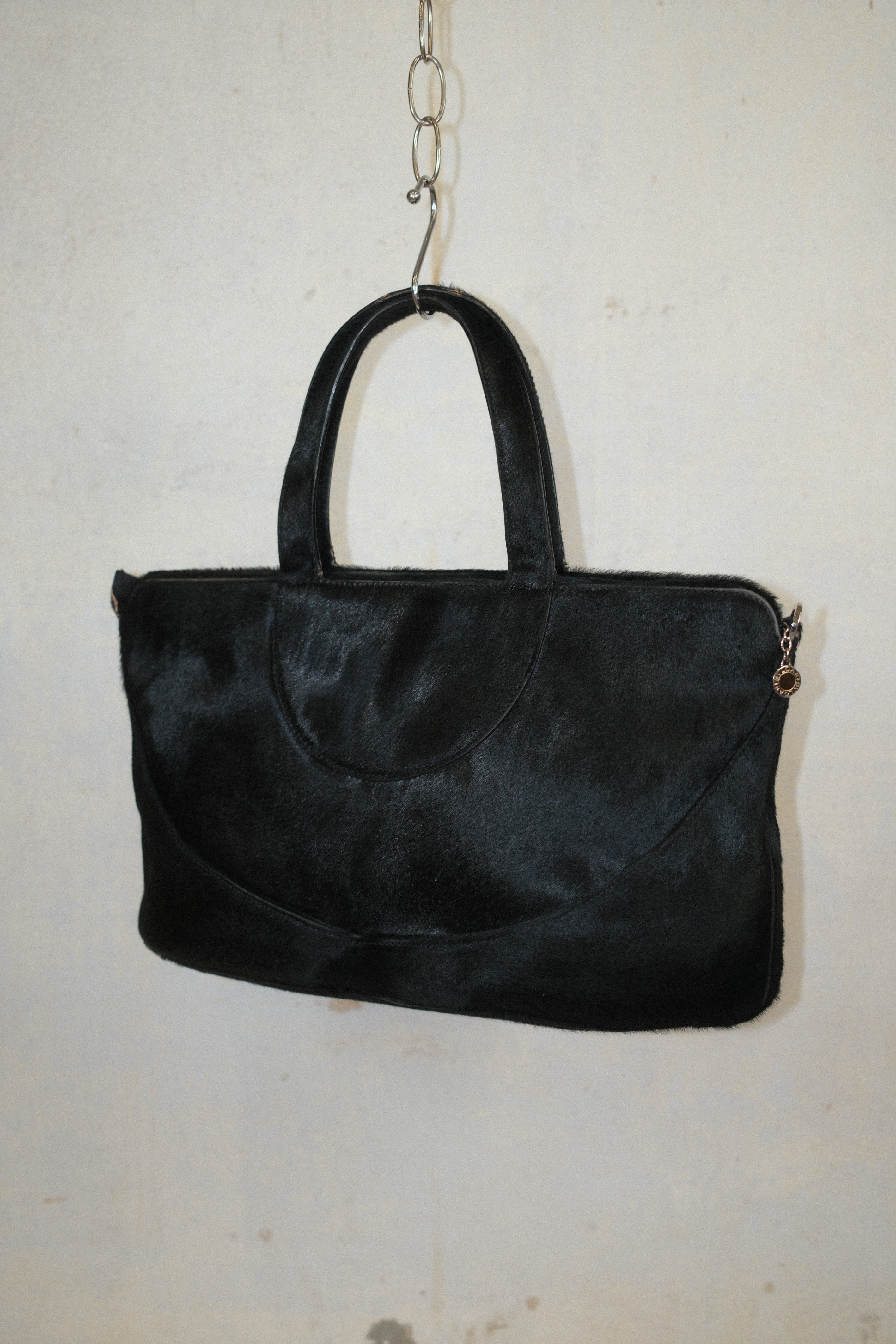 BVLGARI BLACK PONY HAIR LEATHER HANDBAG