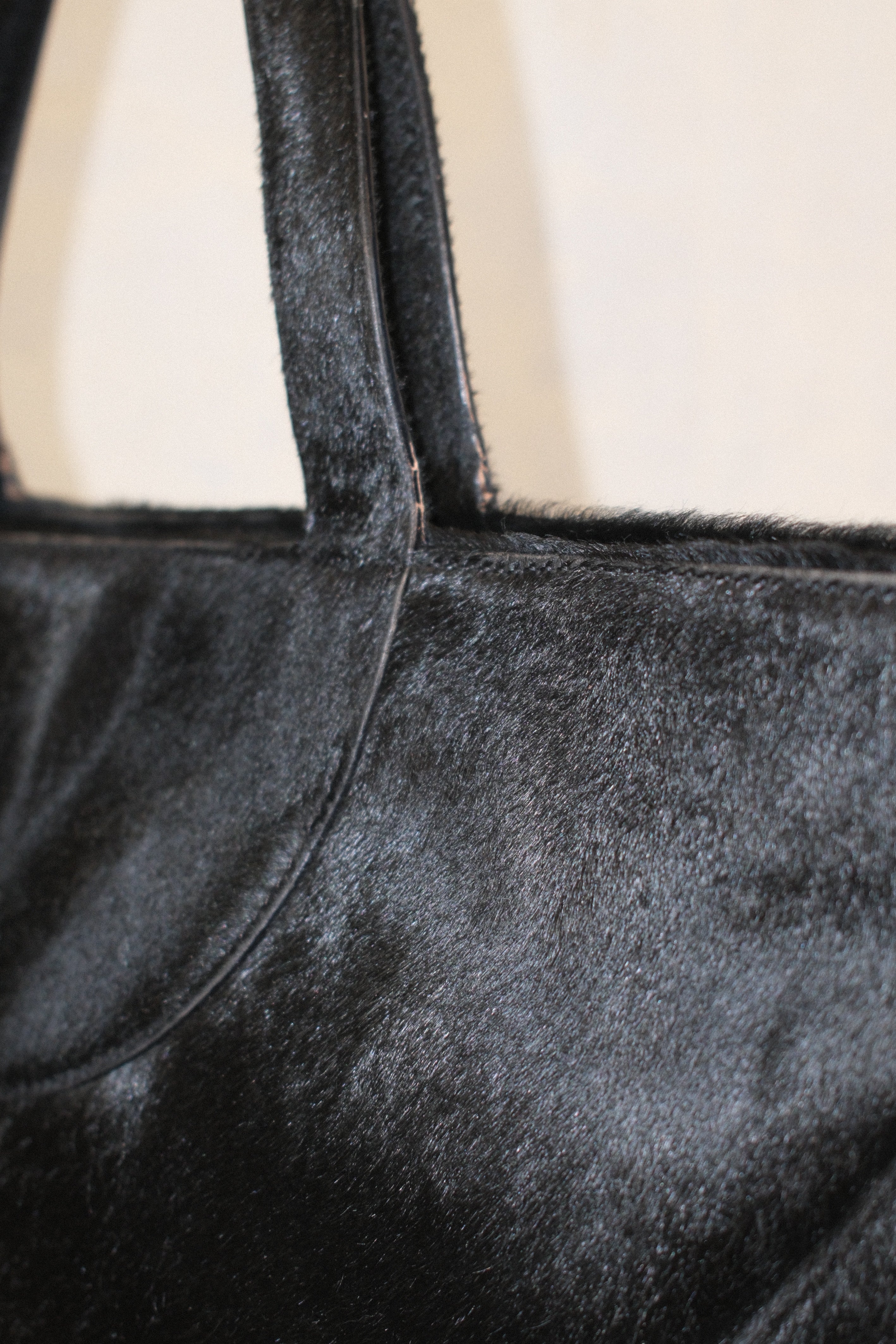 BVLGARI BLACK PONY HAIR LEATHER HANDBAG