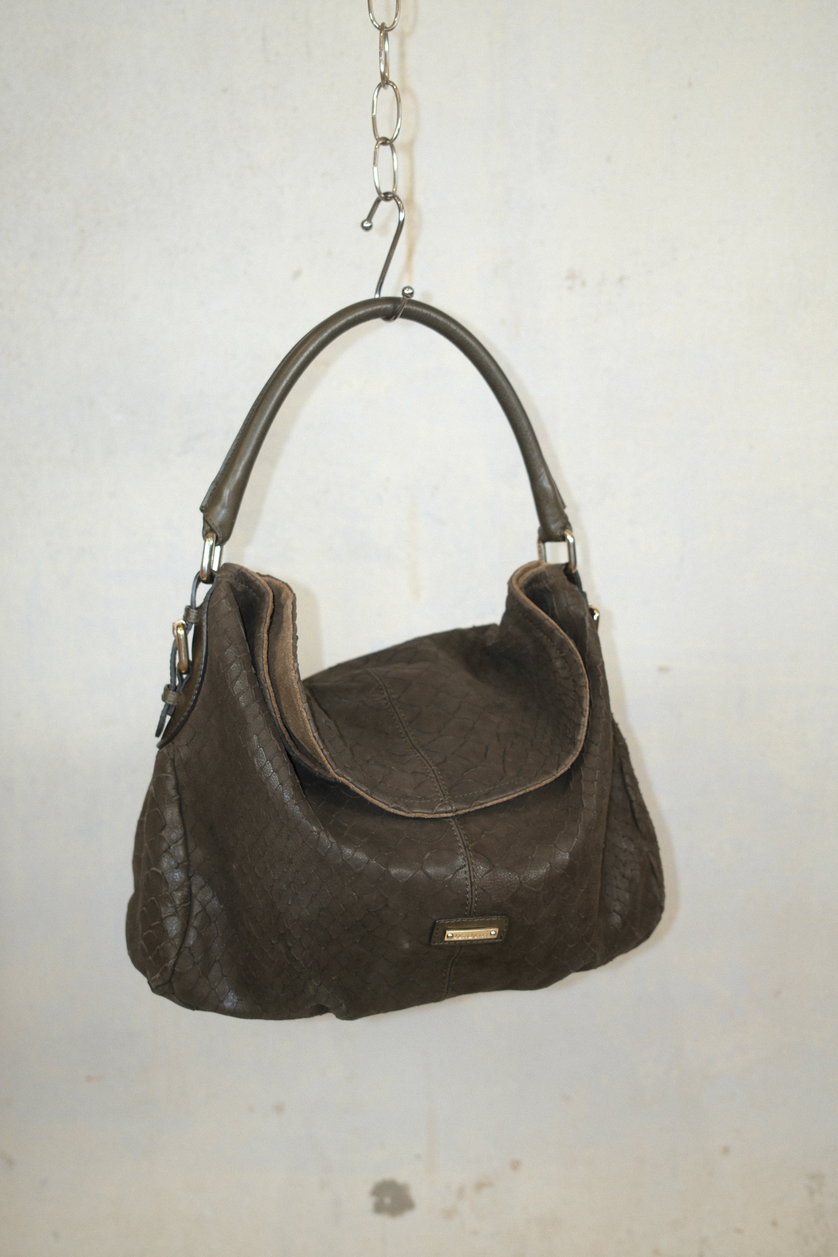 MAX MARA OLIVE LEATHER BAG WITH SNAKESKIN TEXTURE