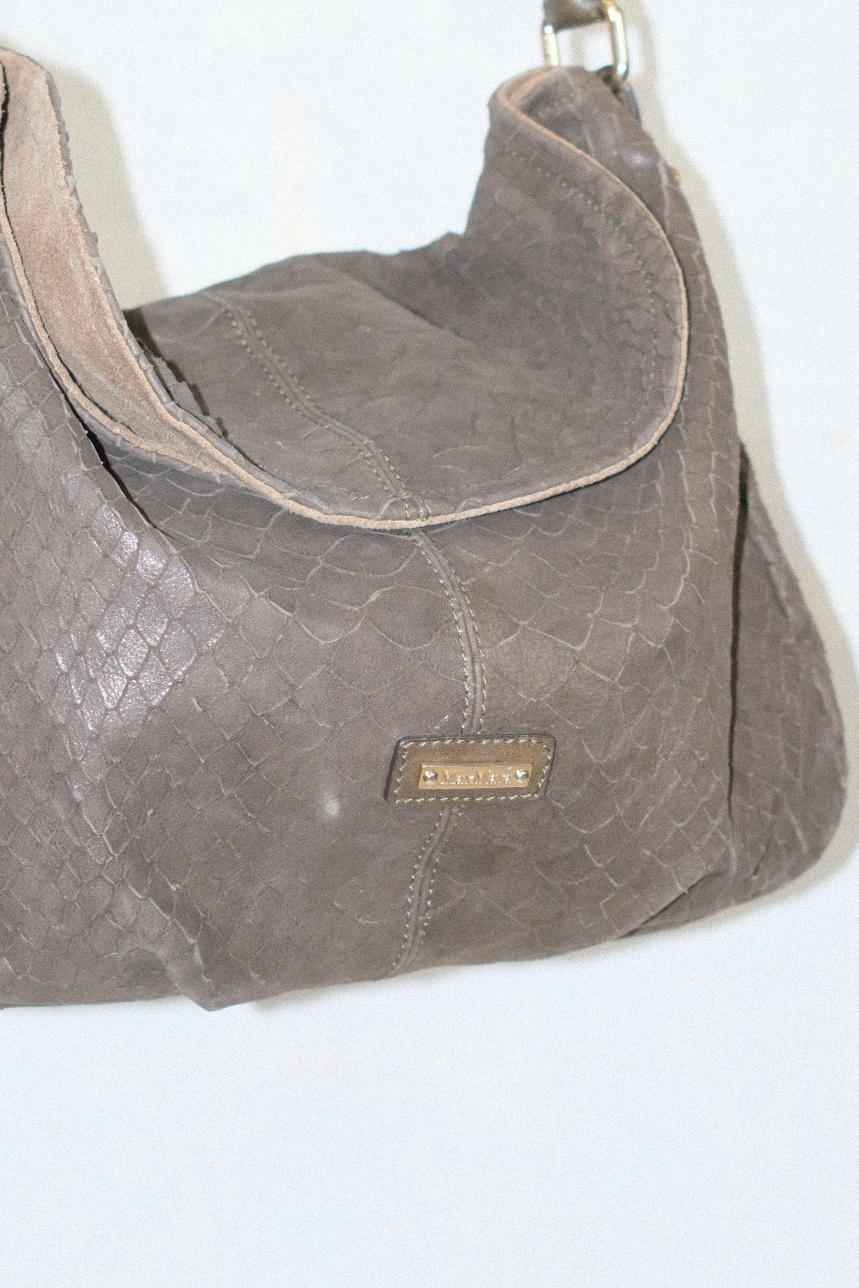 MAX MARA OLIVE LEATHER BAG WITH SNAKESKIN TEXTURE