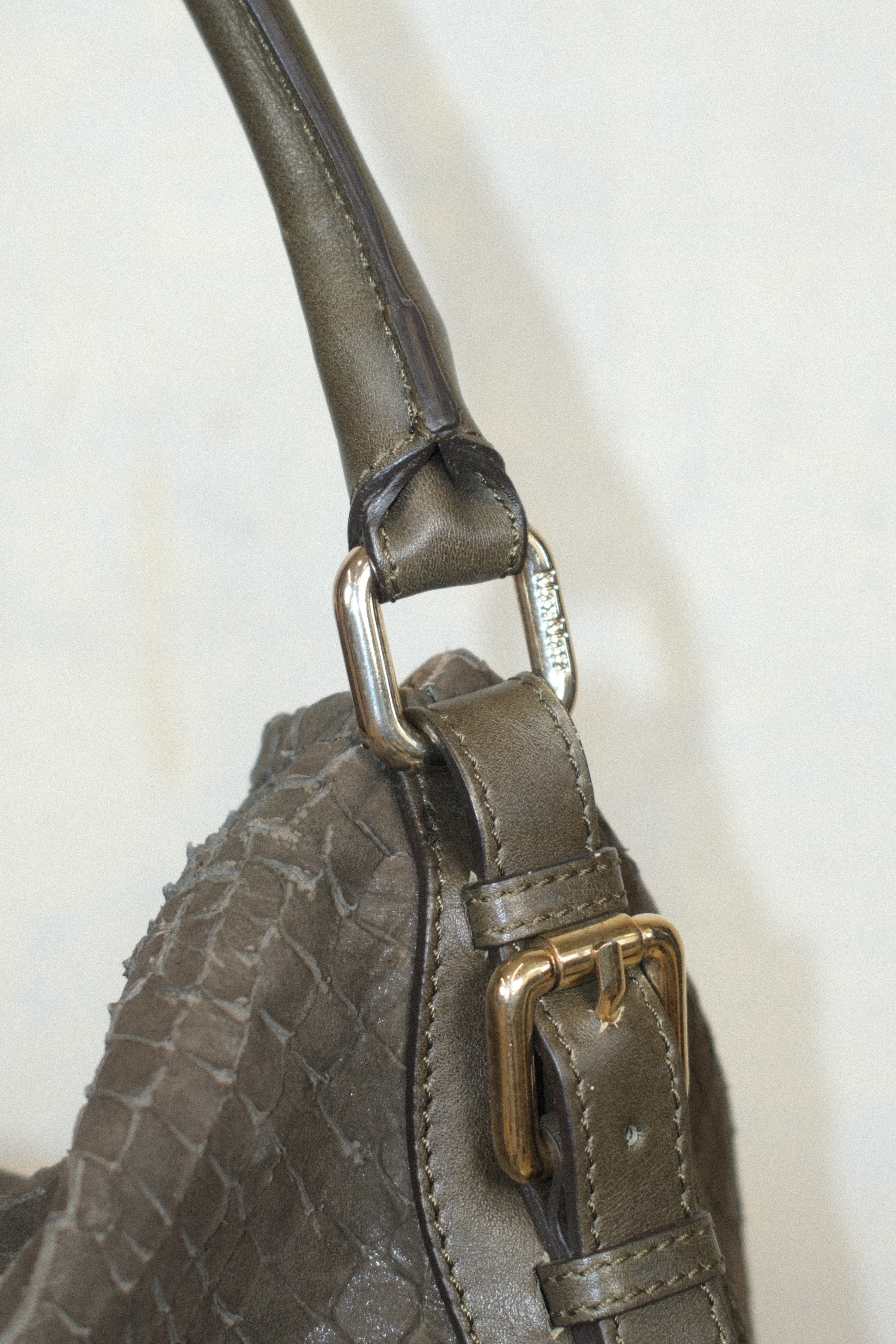 MAX MARA OLIVE LEATHER BAG WITH SNAKESKIN TEXTURE